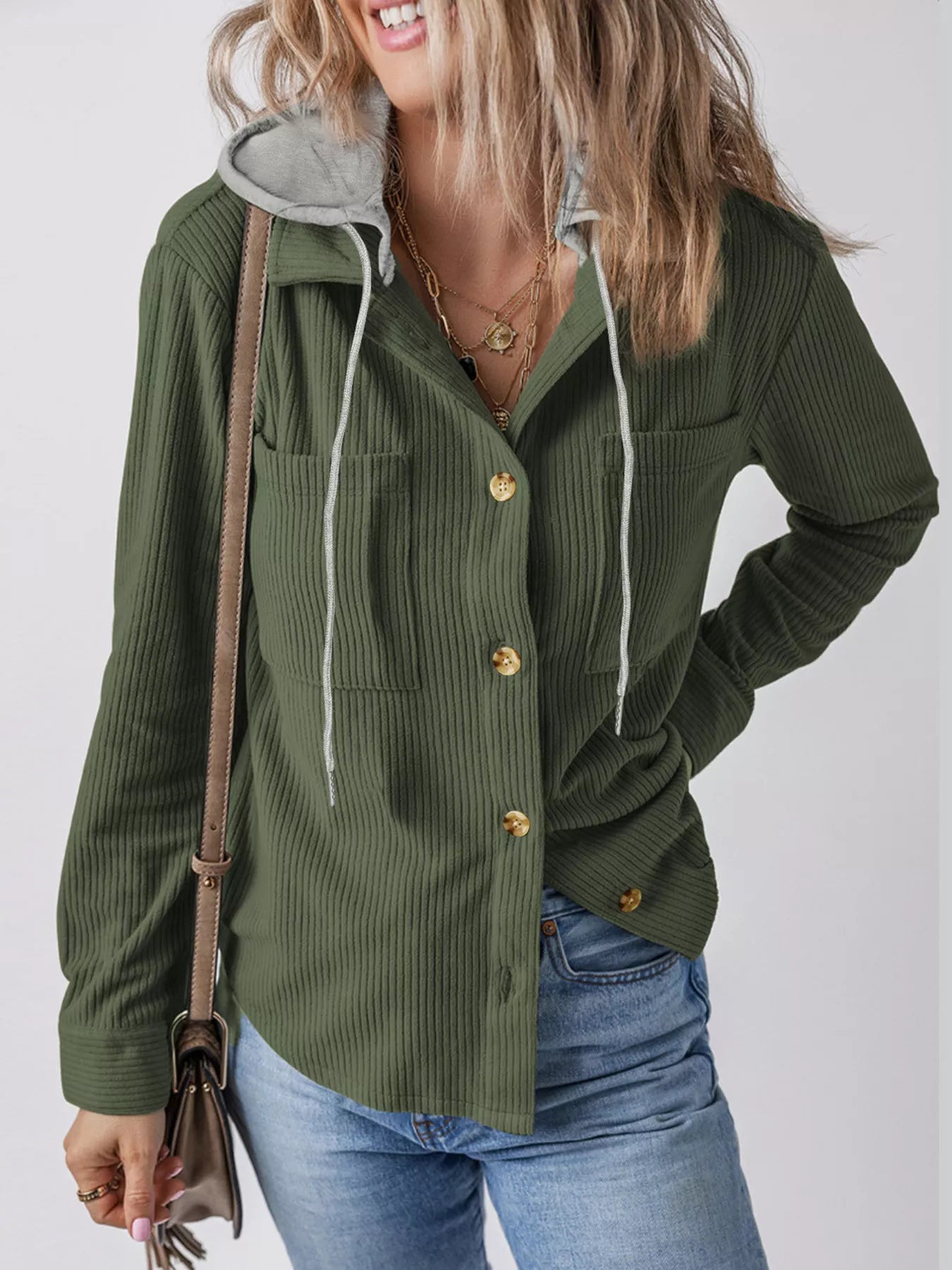 Hooded Corduroy Button - Down Jacket - Salt & Stone