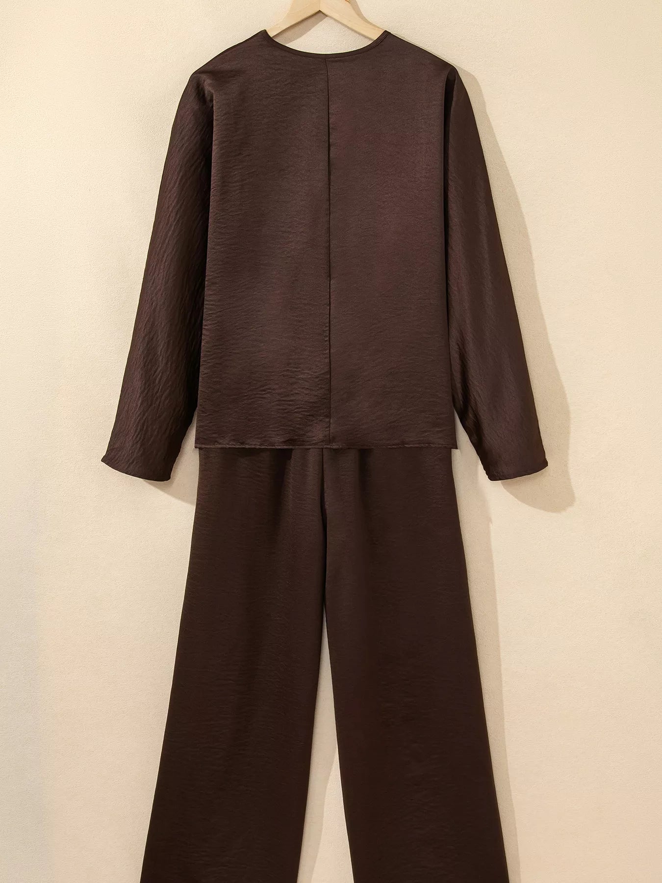 Braided V Neck Long Sleeve Loose Top and Drawstring High Waist Pants 2pcs Outfit - Salt & Stone