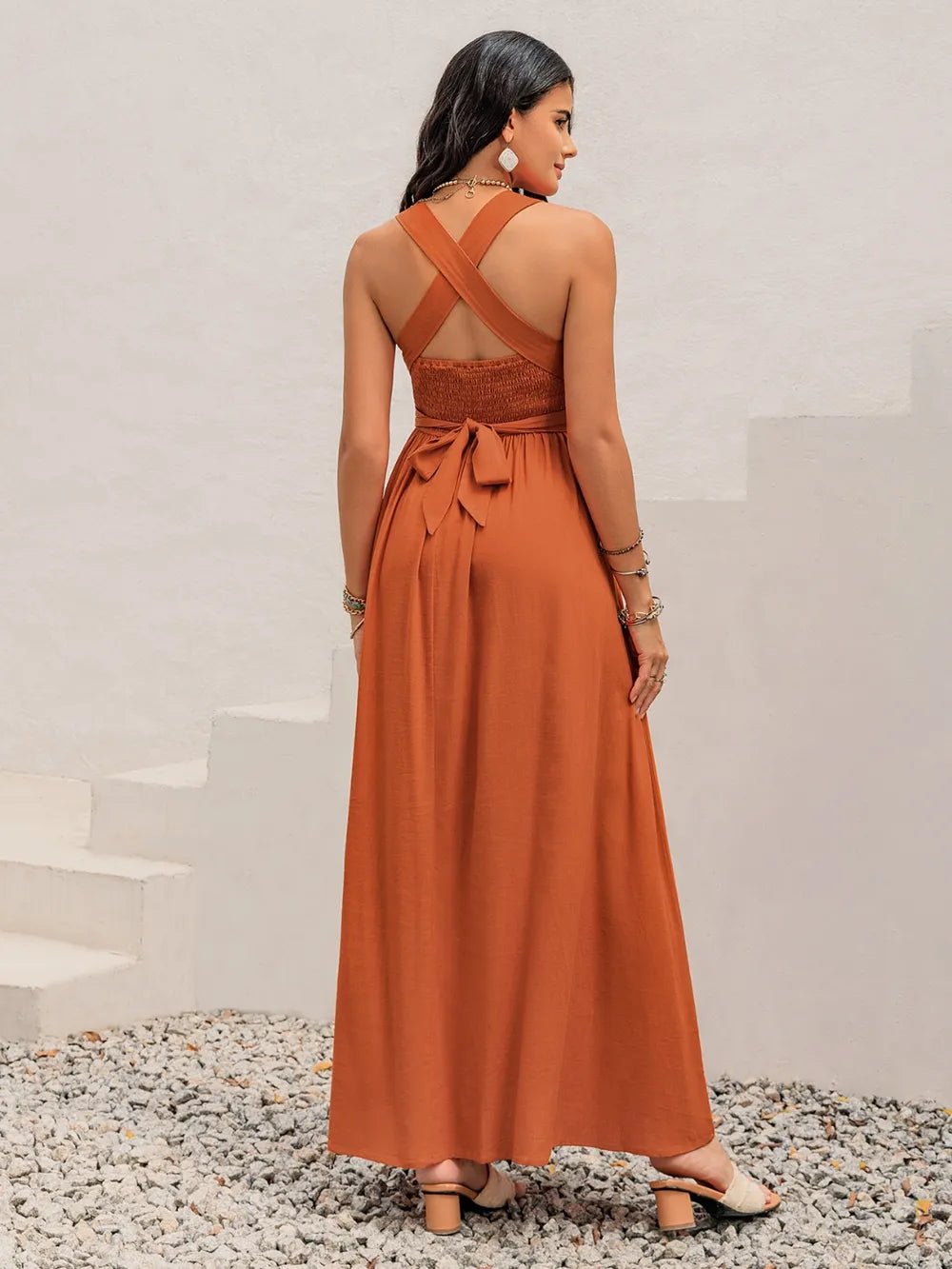 Crisscross Back Smocked Square Neck Maxi Dress - Salt & Stone
