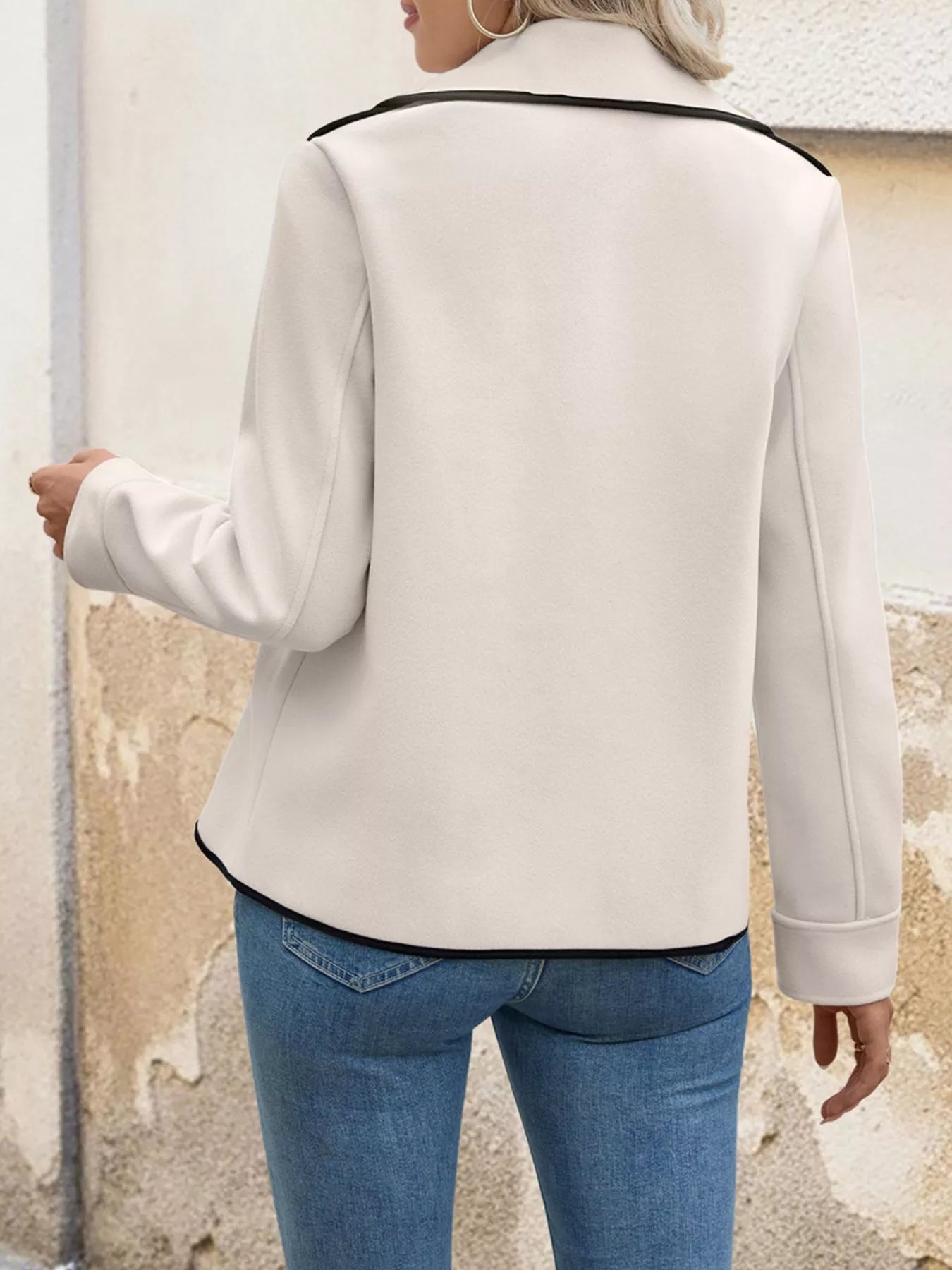 Contrast Trim Double - Breasted Jacket - Salt & Stone