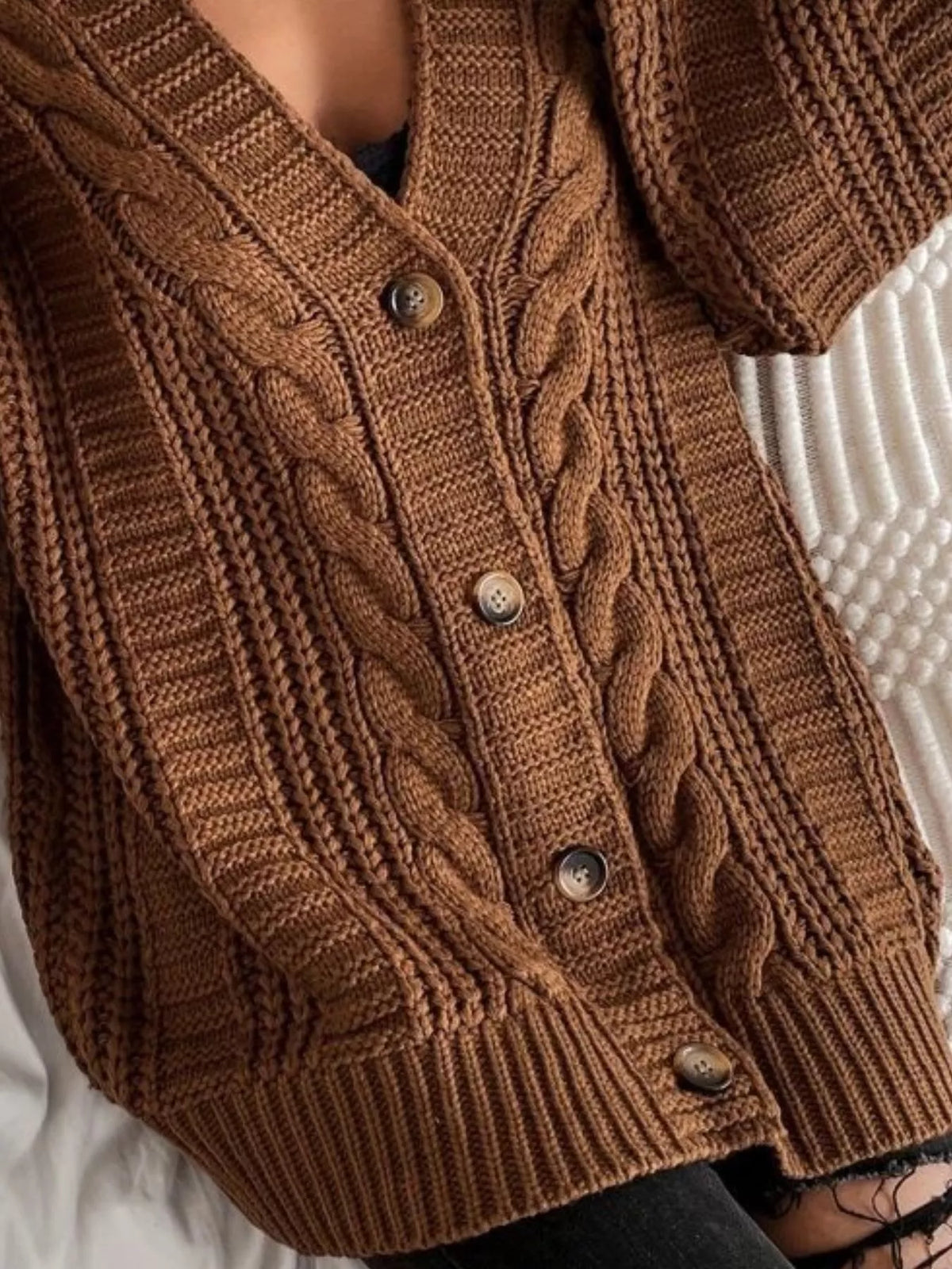 Chunky Knit Cable Knit Button-Up Cardigan - Salt & Stone