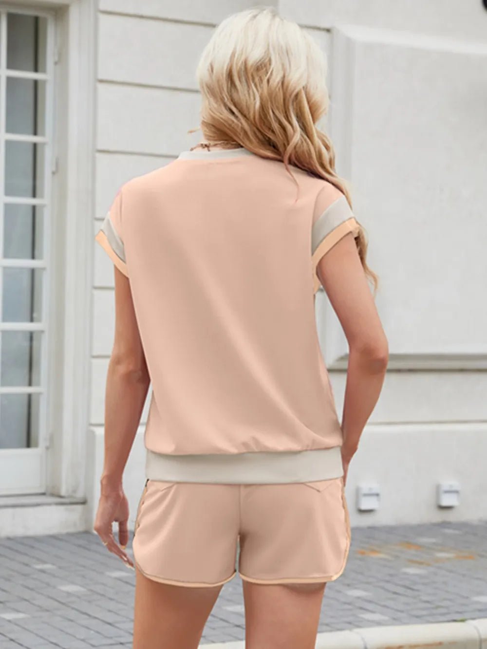 Contrast Round Neck Top and Shorts Set - Salt & Stone