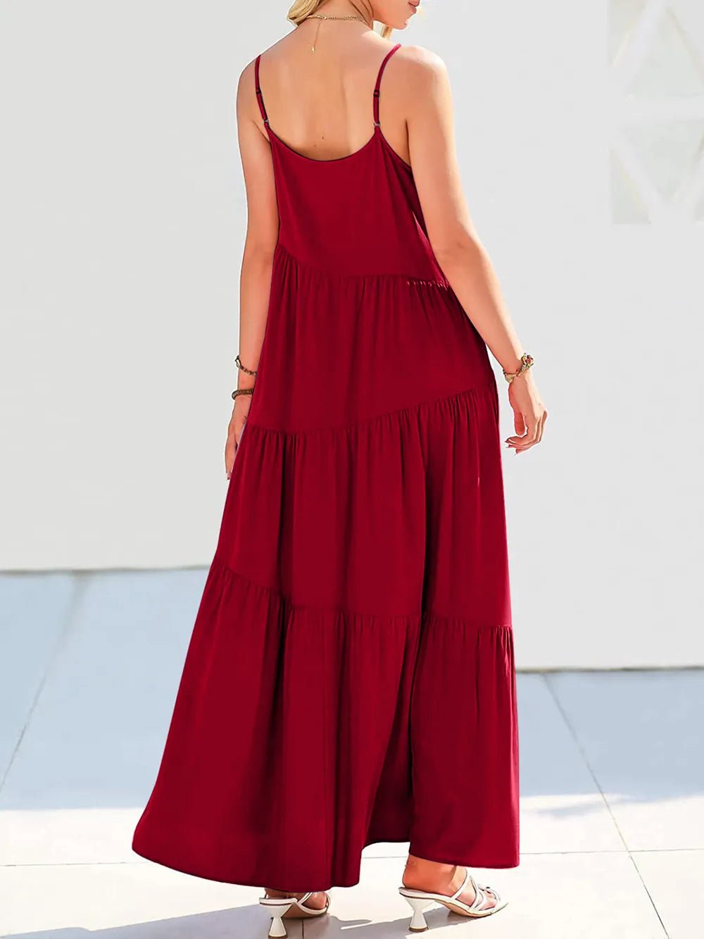 Full Size Ruched Tiered Spaghetti Strap Dress - Salt & Stone