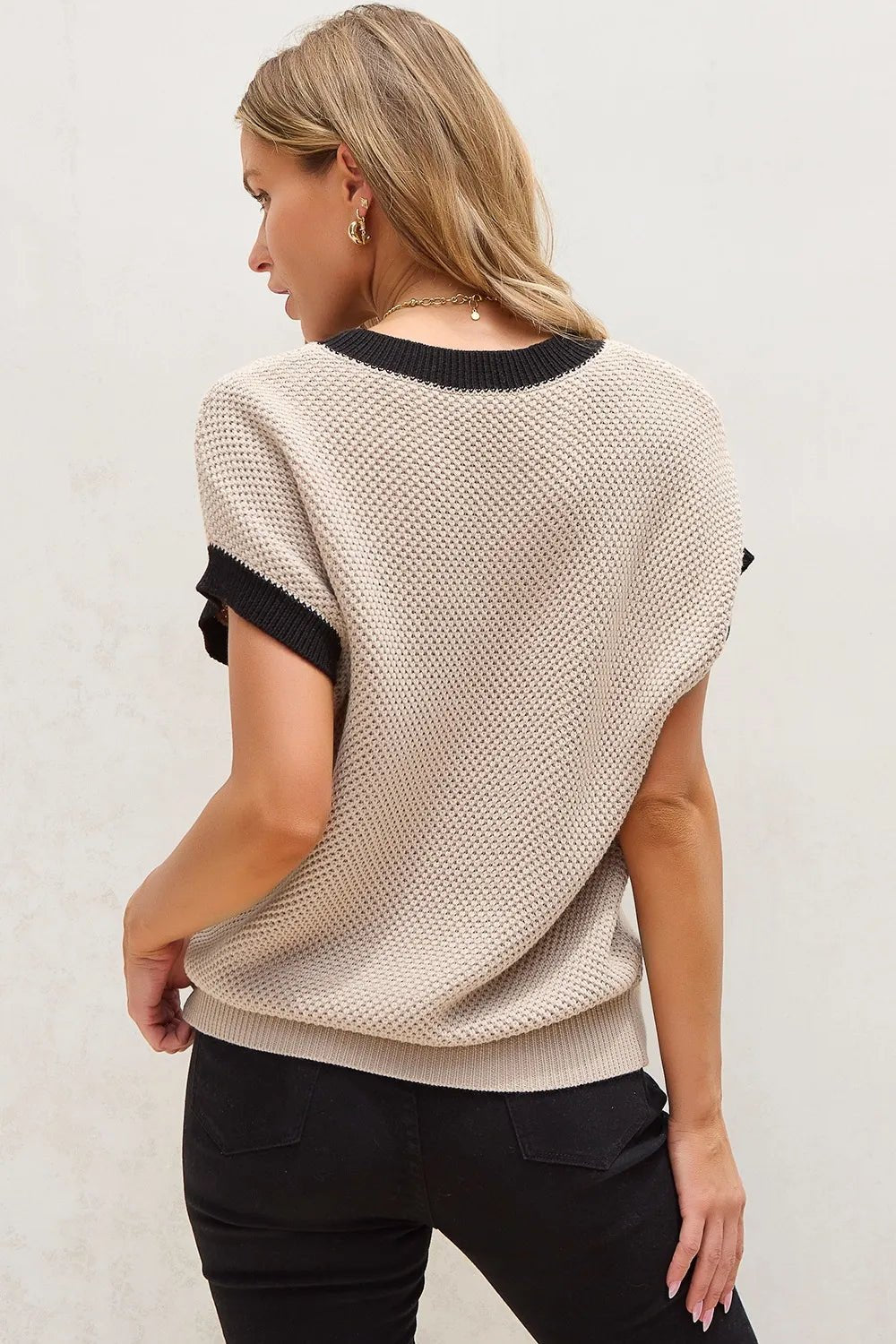 Textured Knit Sweater with Contrast Trim Details - Salt & Stone