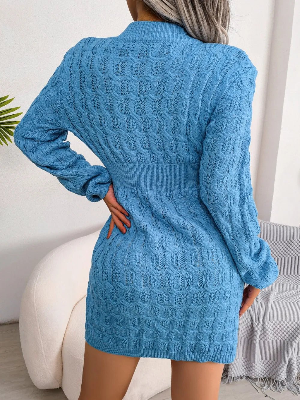 Cable-Knit Round Neck Mini Wrap Sweater Dress – Salt & Stone
