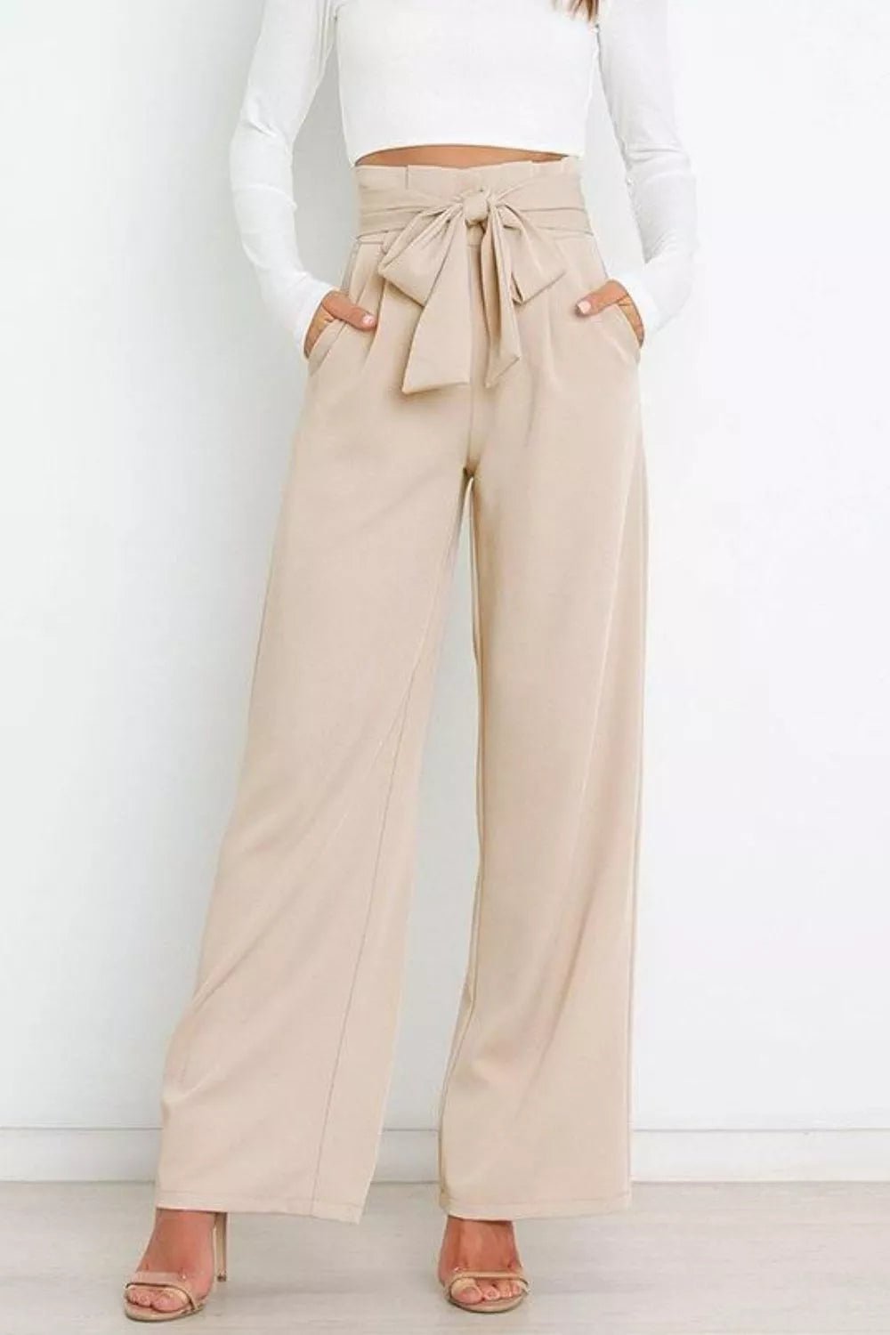 High Waist Tie Front Wide Leg Pants - Salt & Stone