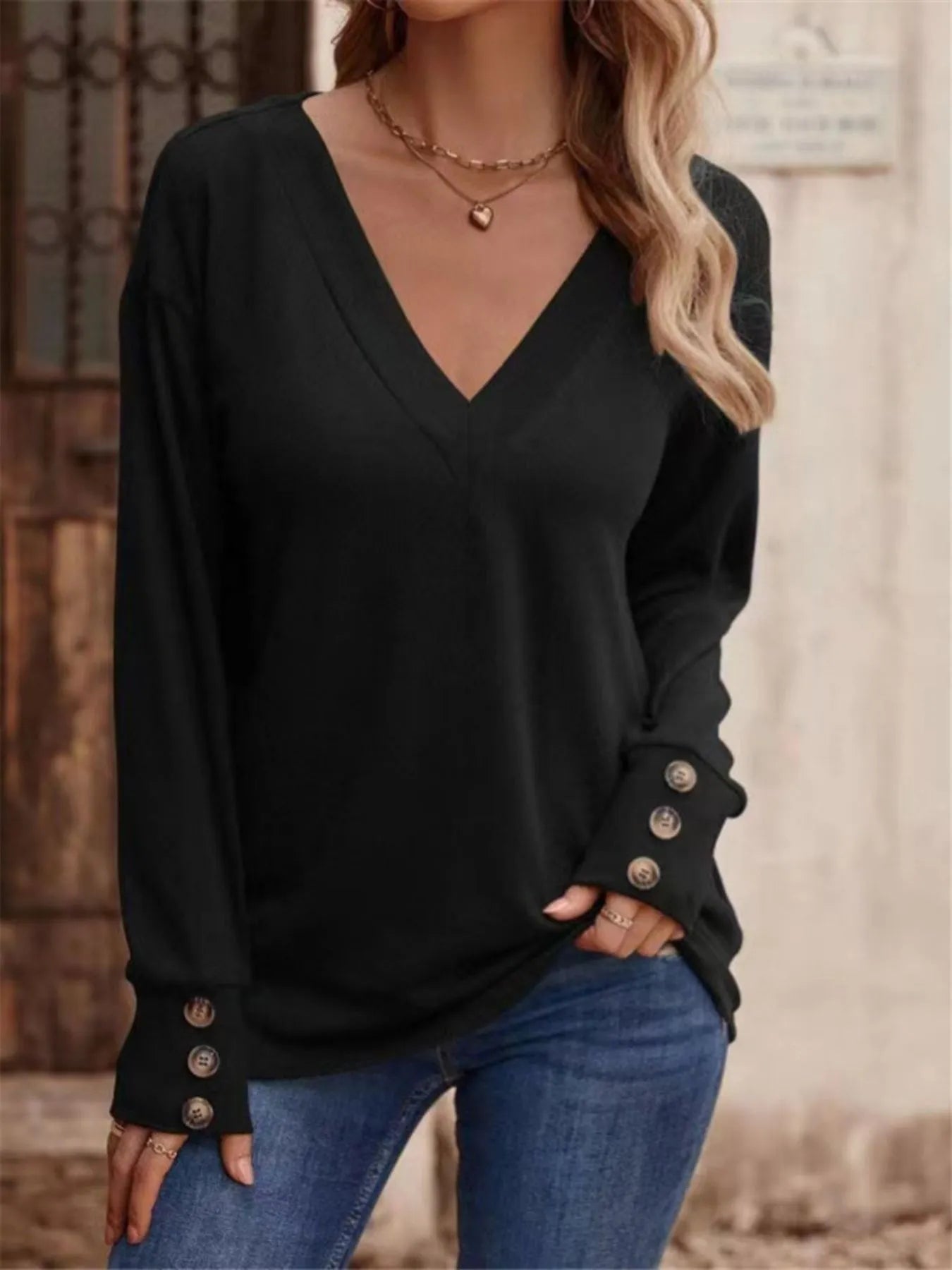 V - Neck Long Sleeve T-Shirt - Salt & Stone