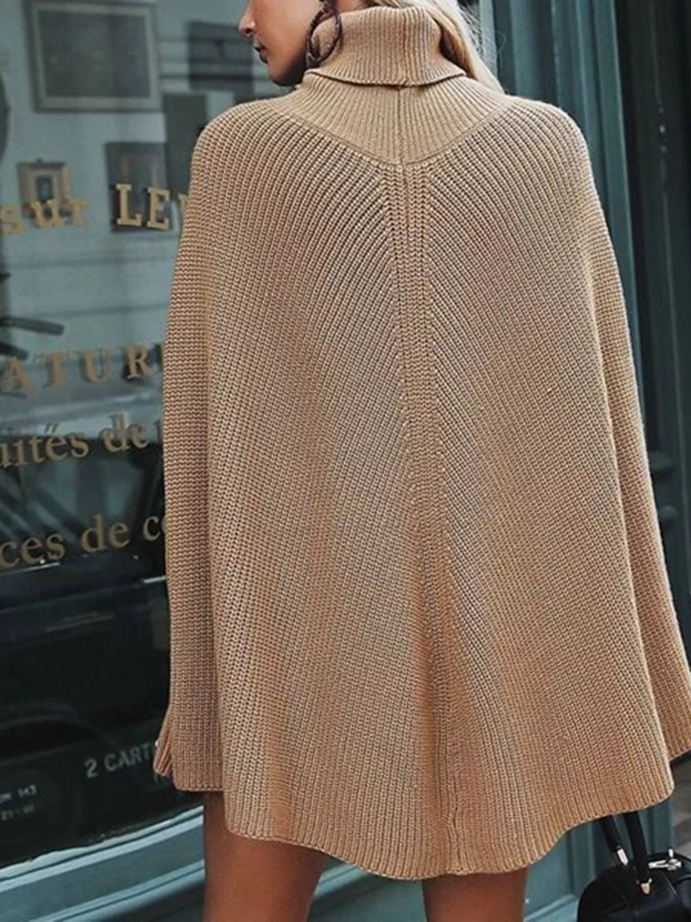 Full Size Turtleneck Knitted Cape Sweater Plus Size - Salt & Stone