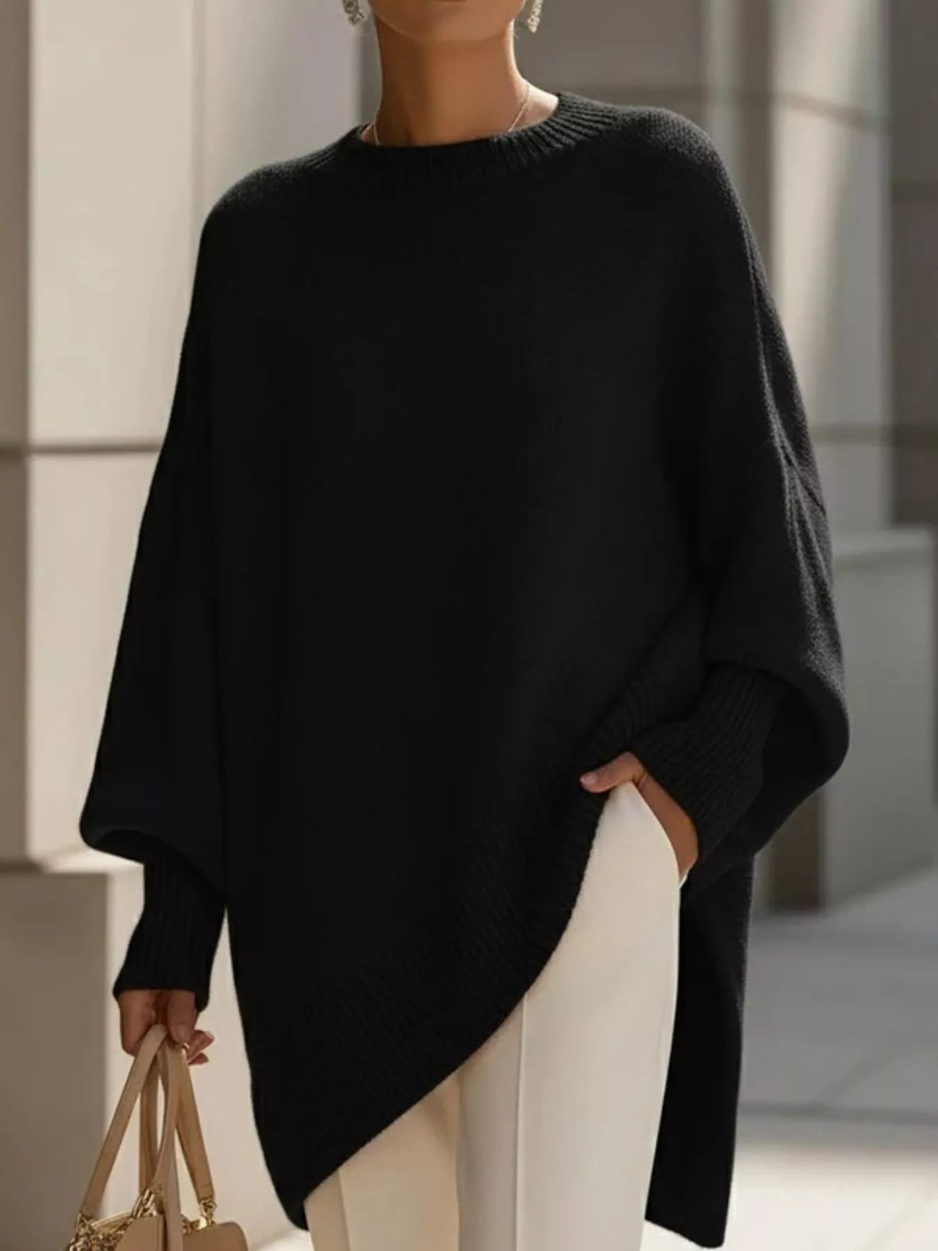 Oversized Batwing Sleeve Round Neck Sweater - Salt & Stone