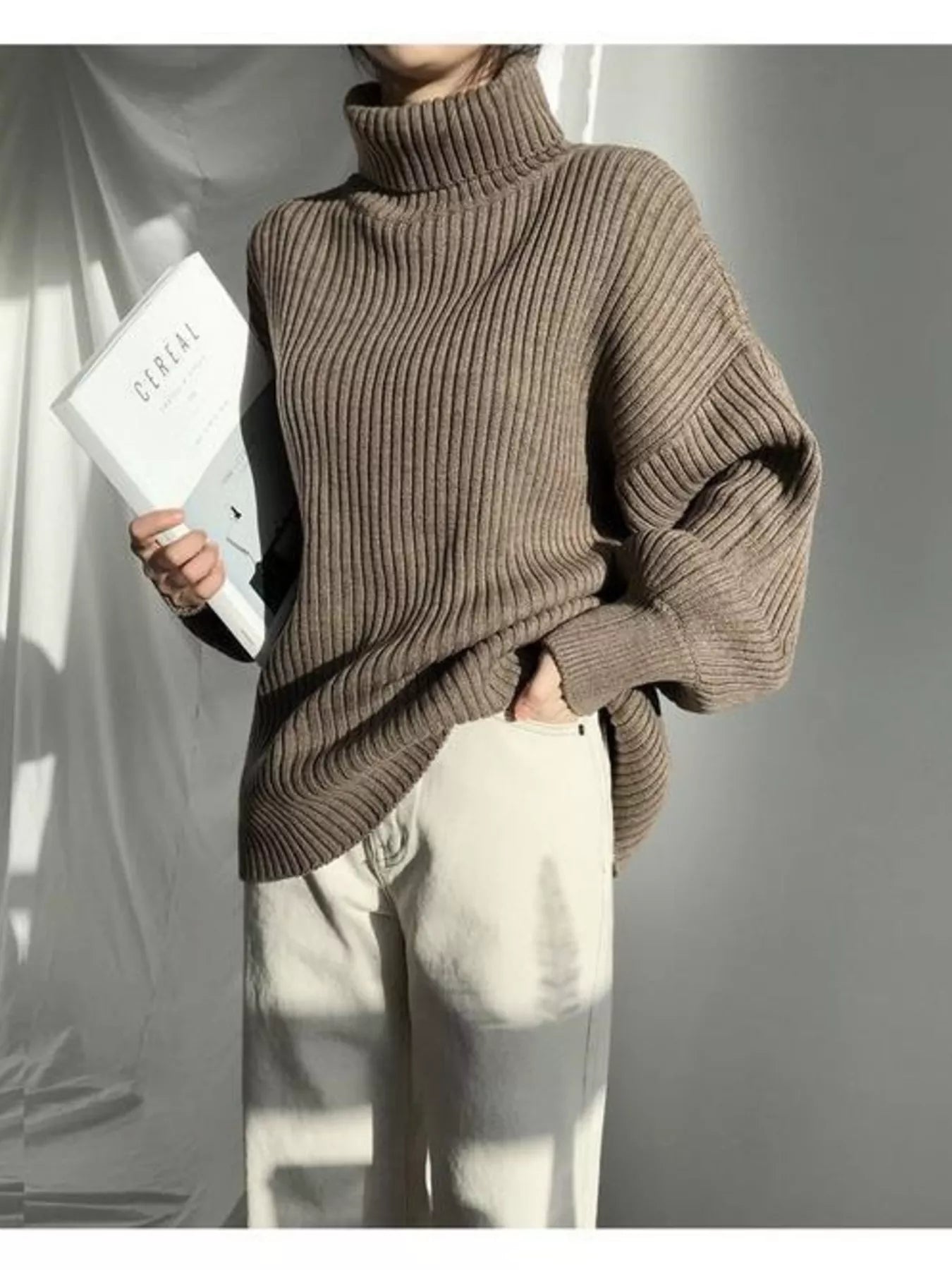 Full Size Oversized Turtleneck Ribbed Knit Sweater Plus Size - Salt & Stone