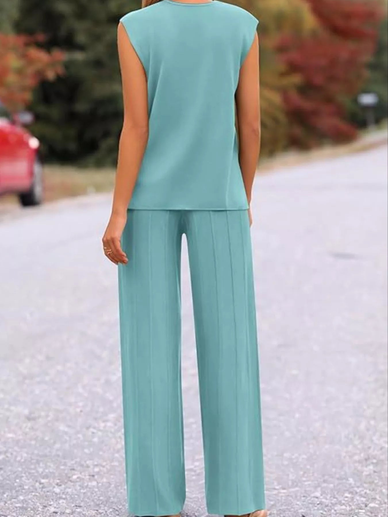 Casual Solid Color Cap Sleeve Top and Pants Knit Set - Salt & Stone
