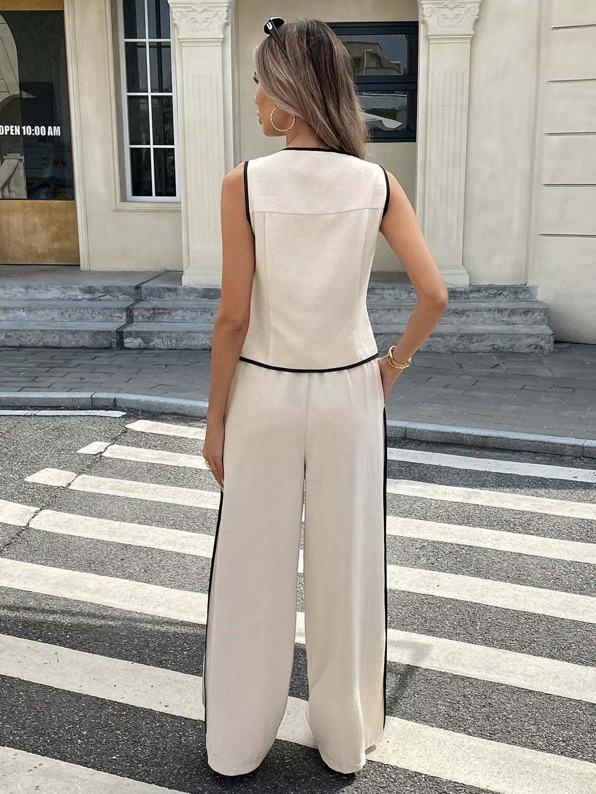 Casual Contrast Trim Tank and Wide Leg Pants Set - Salt & Stone