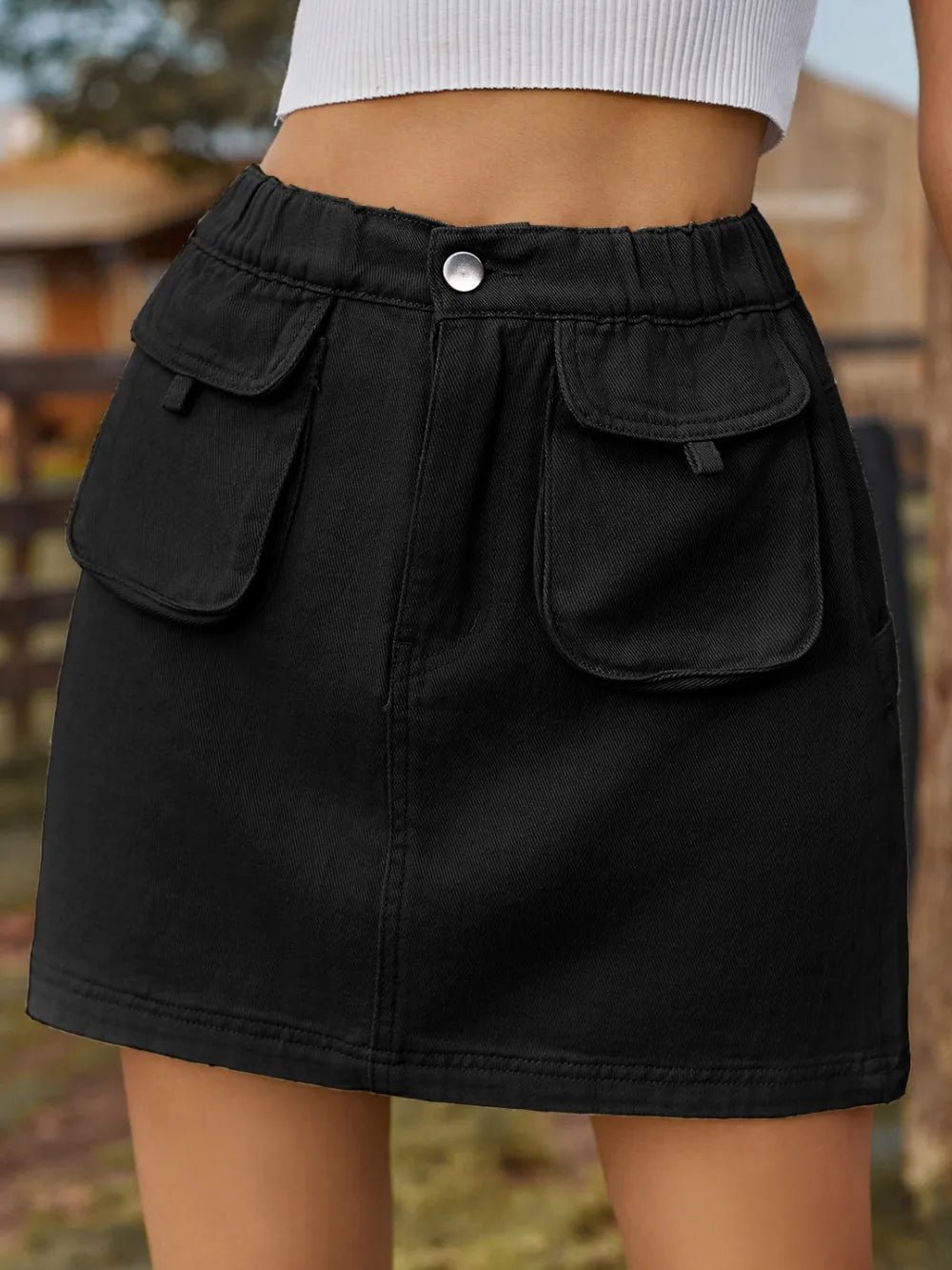 Pocketed Elastic Waist Denim Skirt - Salt & Stone