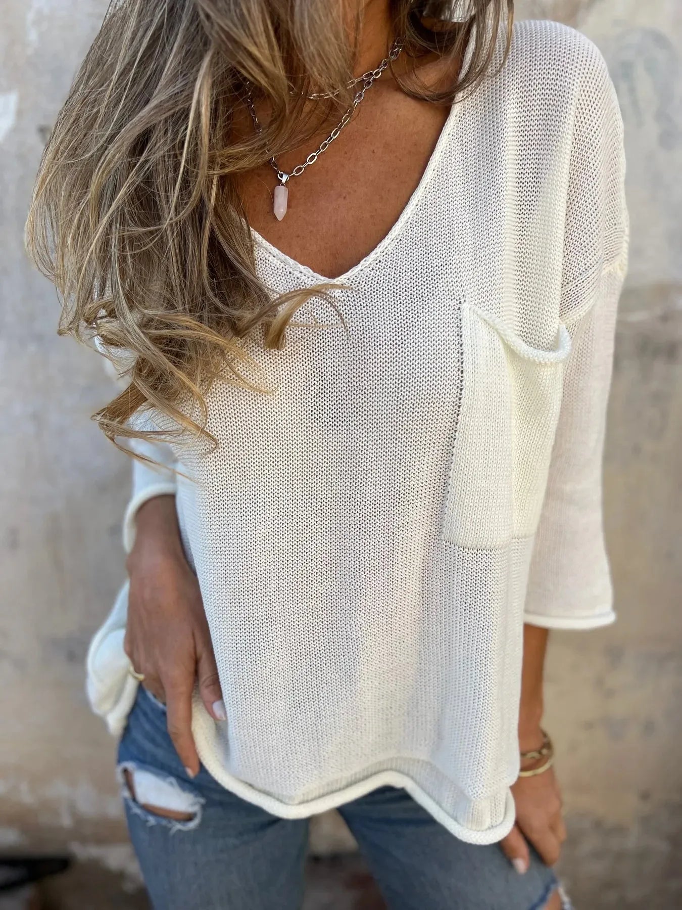 Full Size Casual V - Neck Knit Sweater Plus Size - Salt & Stone