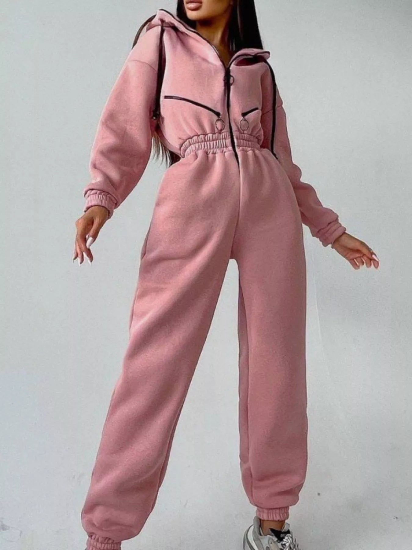 Hooded Zip - Up Long Sleeve Jumpsuit - Salt & Stone