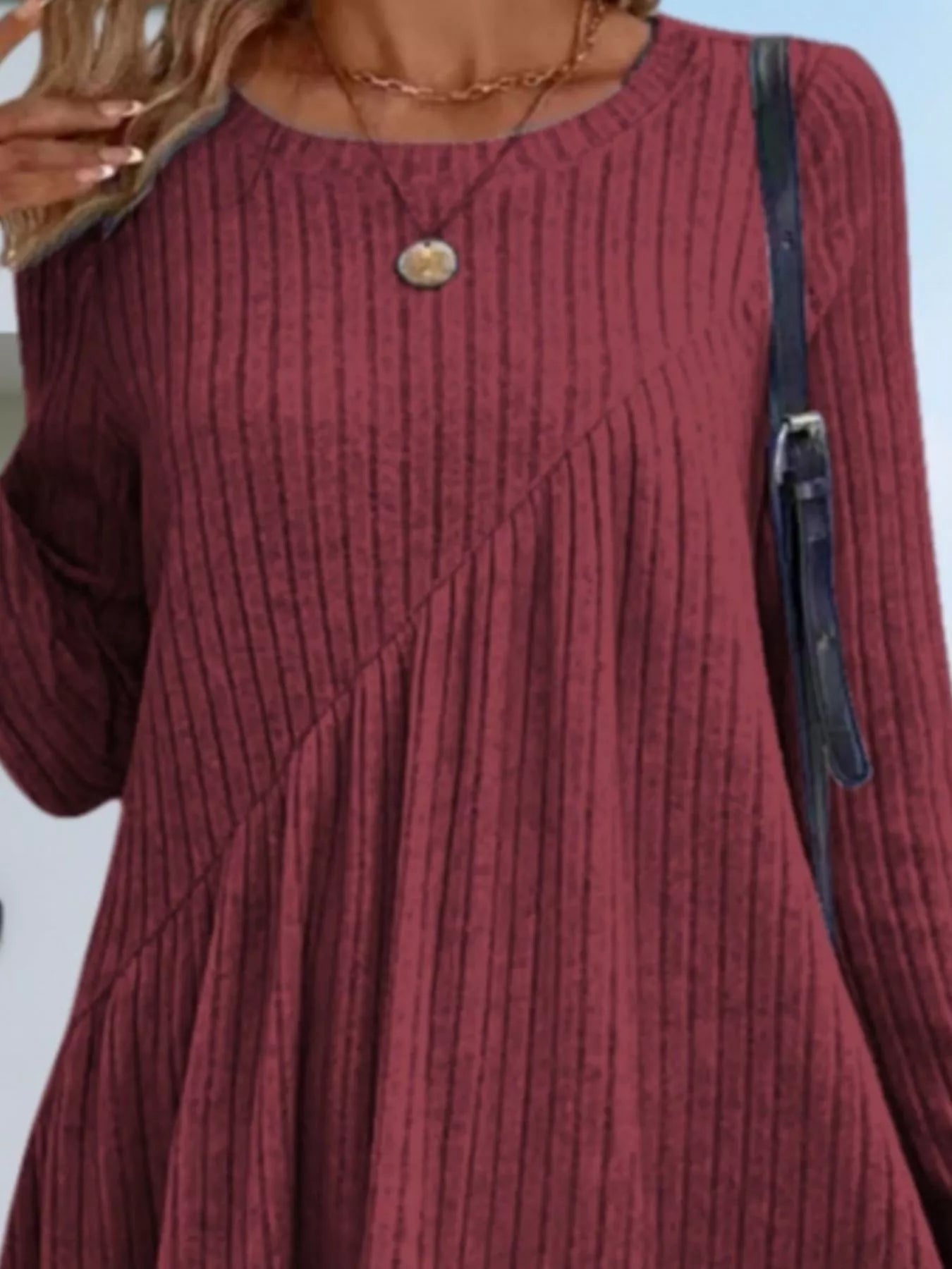 Casual Ribbed Knit Long Sleeve Swing Dress - Salt & Stone