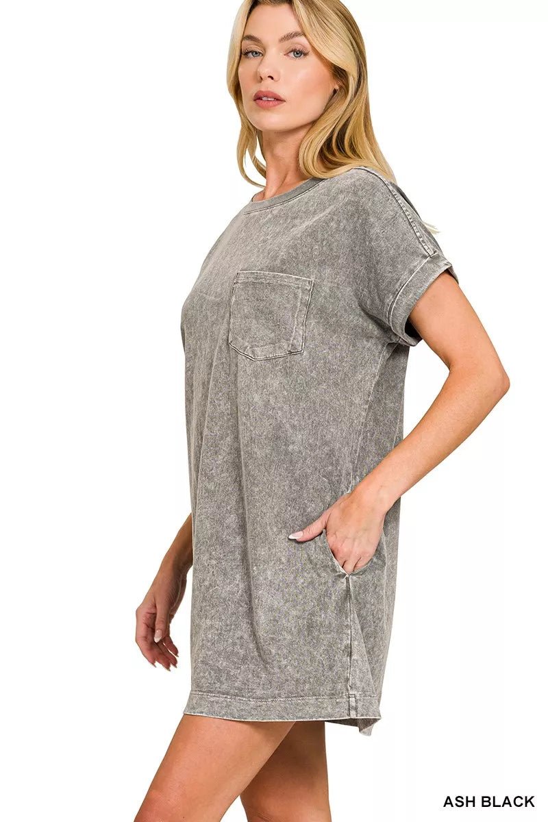 Zenana Halo Washed Premium Cotton T-Shirts Dress - Salt & Stone