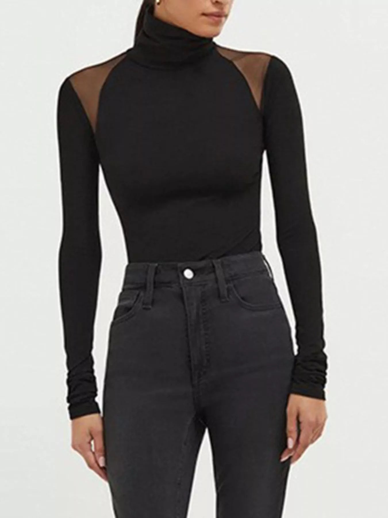 Mesh Shoulder Turtleneck Bodysuit - Salt & Stone