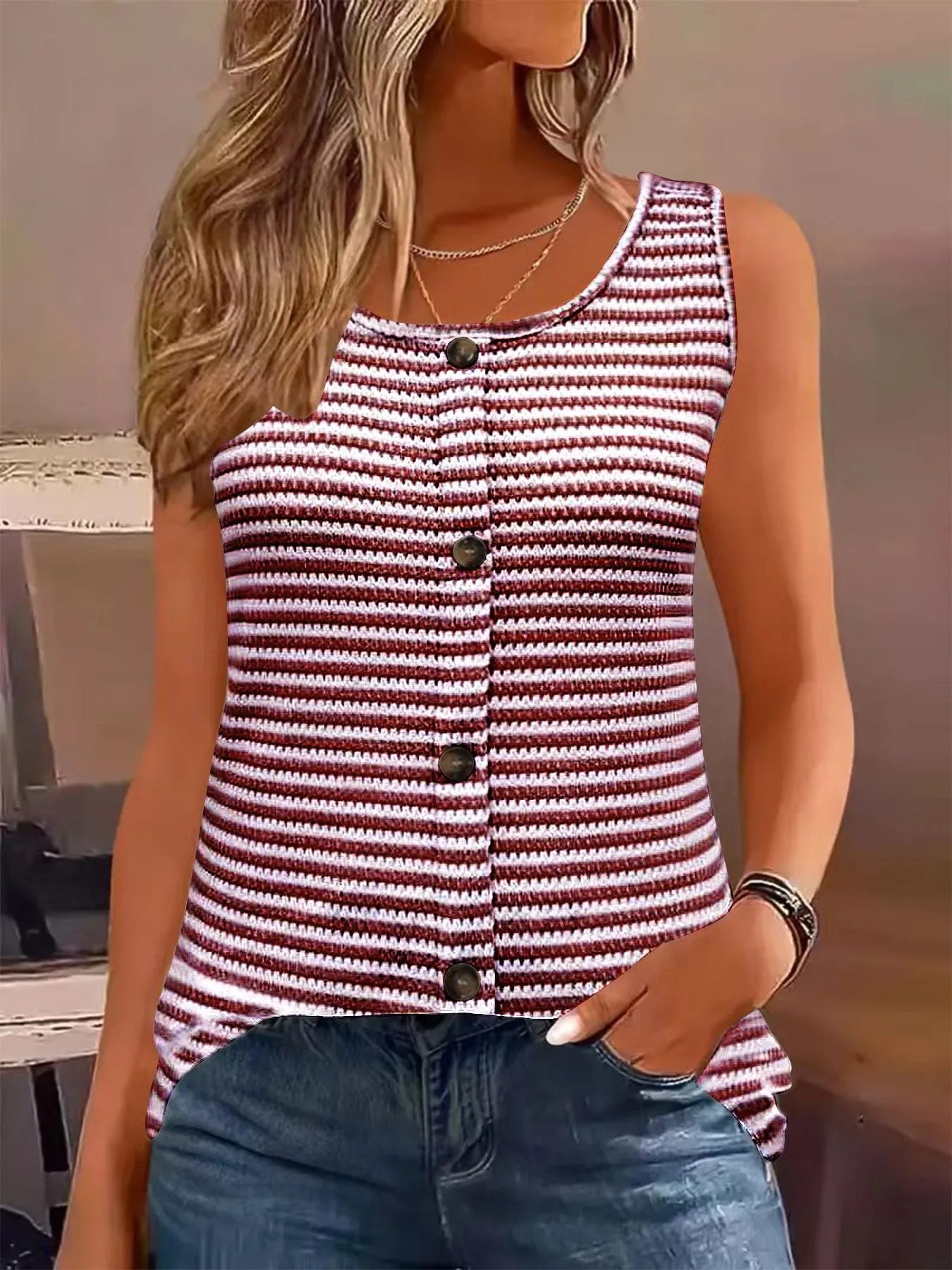 Striped Round Neck Tank Top - Salt & Stone