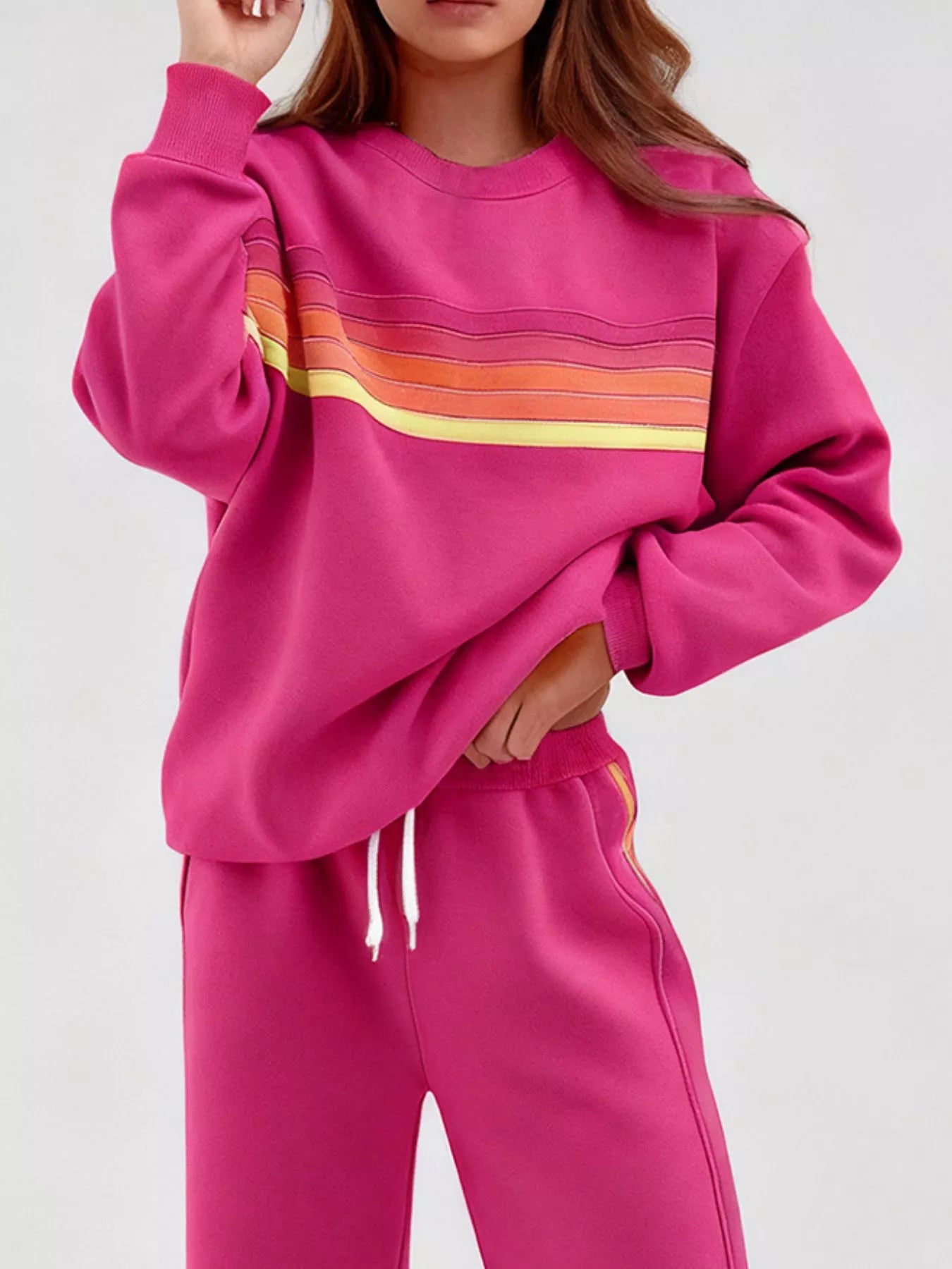 Striped Round Neck Sweatshirt and Pants Set - Salt & Stone