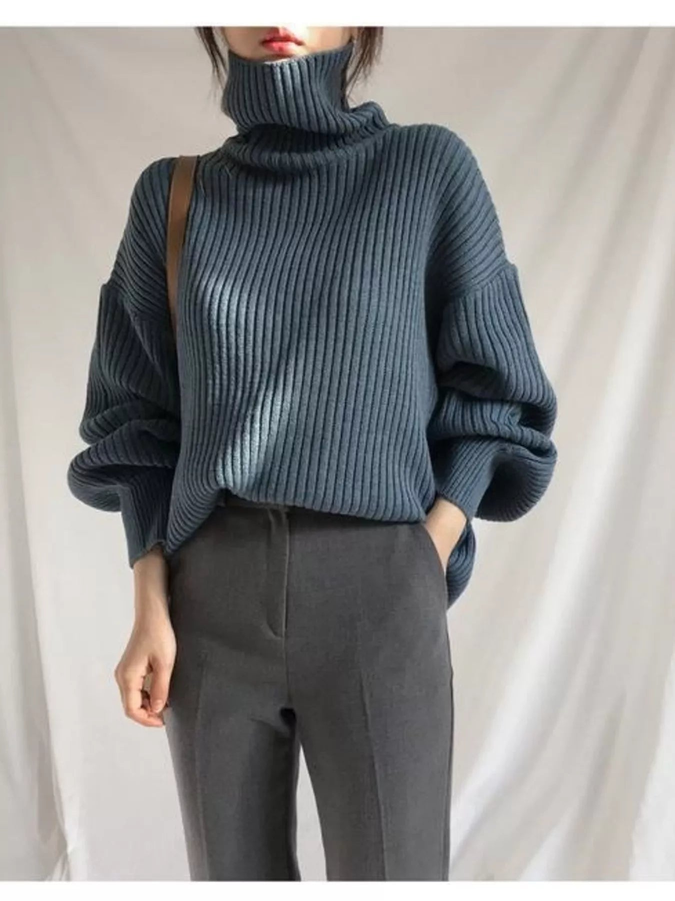 Full Size Oversized Turtleneck Ribbed Knit Sweater Plus Size - Salt & Stone