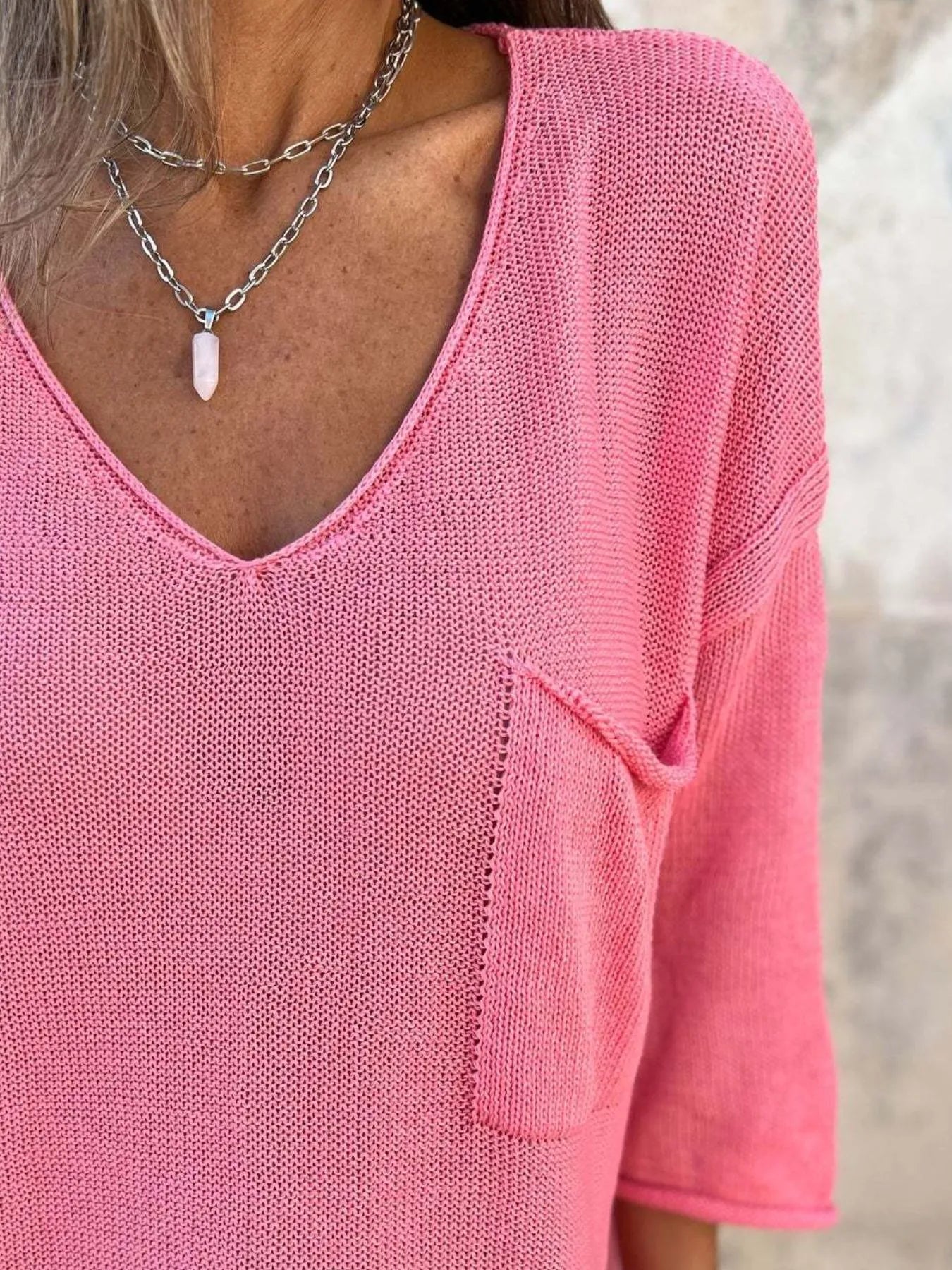 Full Size Casual V - Neck Knit Sweater Plus Size - Salt & Stone