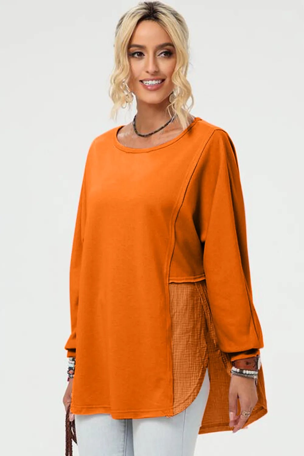 Double Take Full Size Long Sleeve High - Low T-Shirt - Salt & Stone