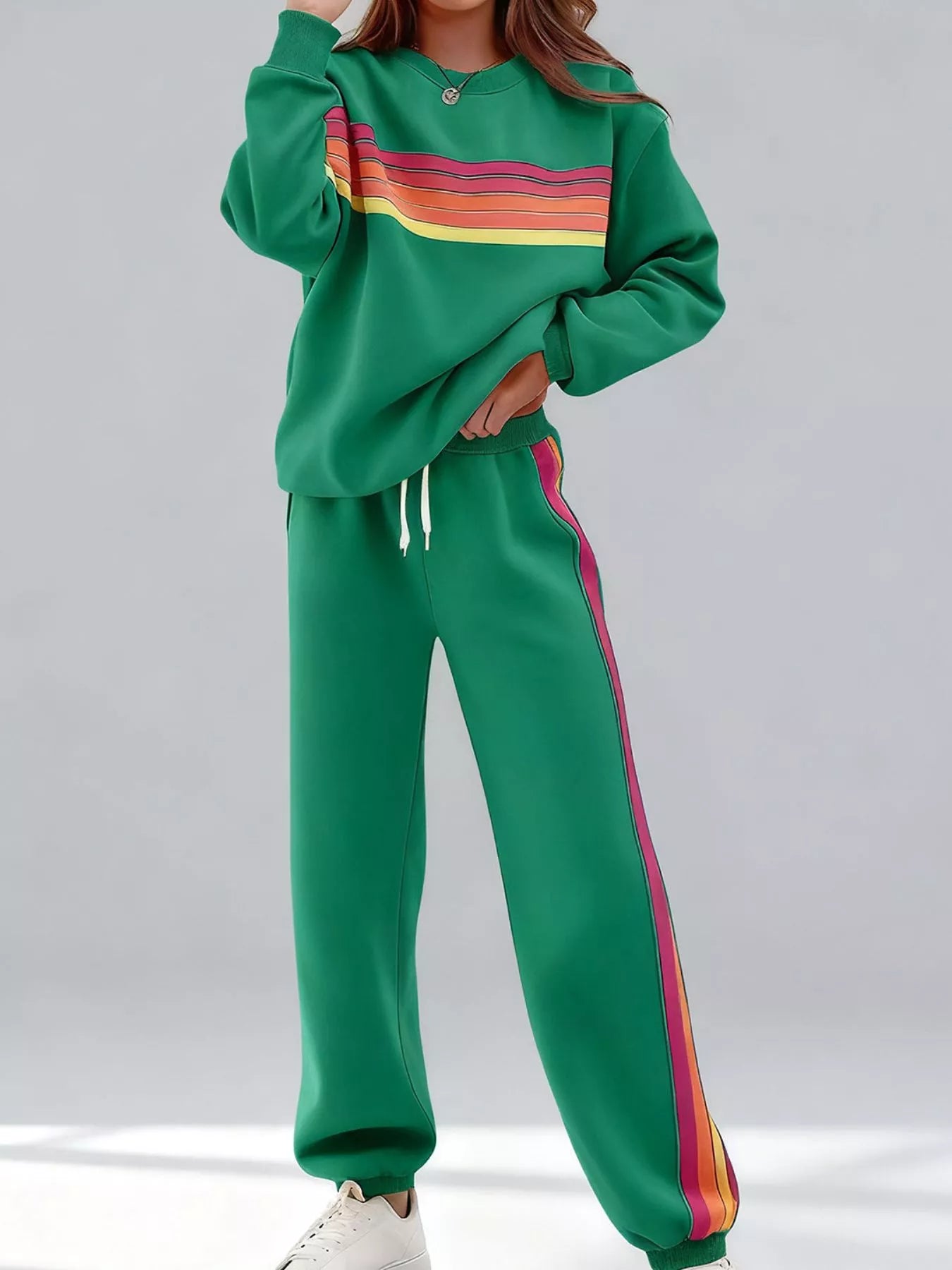 Striped Round Neck Sweatshirt and Pants Set - Salt & Stone