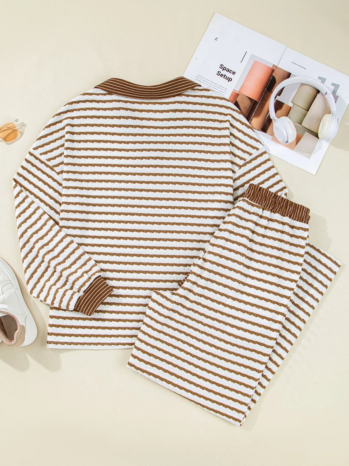 Stripe Collared Top and Drawstring Pant Set - Salt & Stone