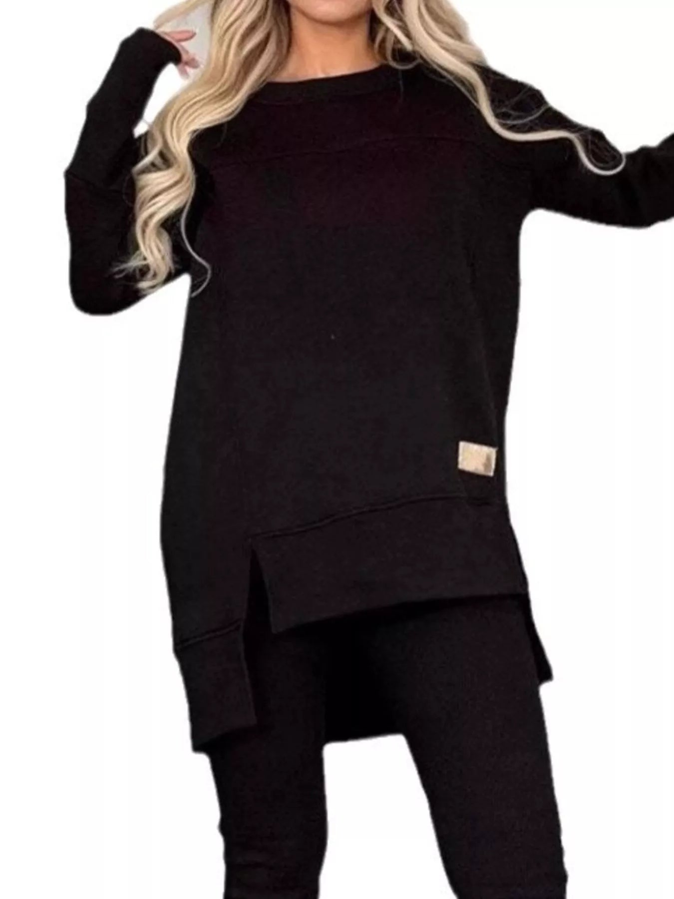 Full Size Slit Round Neck Top and Pants Set Plus Size - Salt & Stone