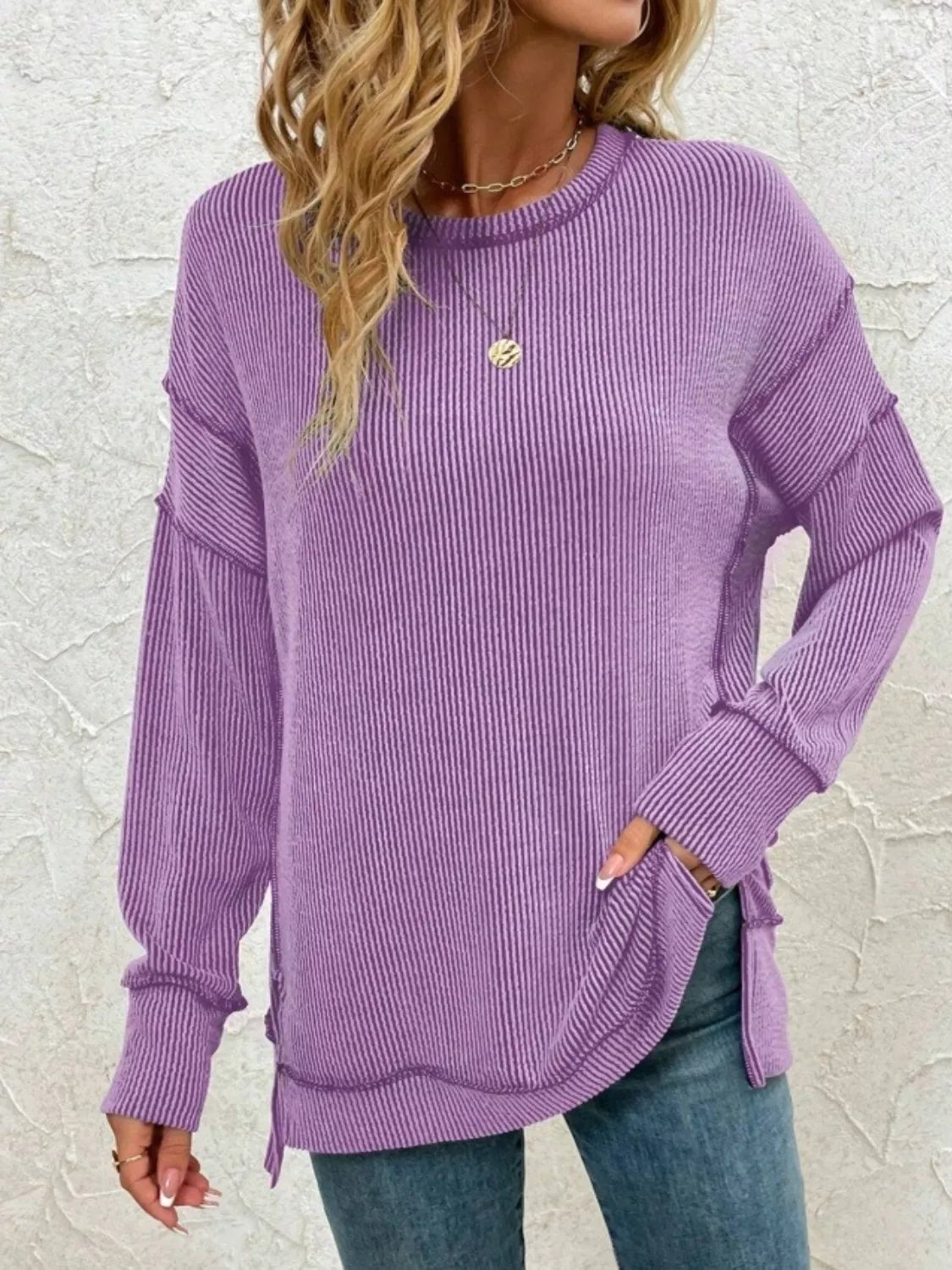 Side Slit Round Neck Sweatshirt - Salt & Stone