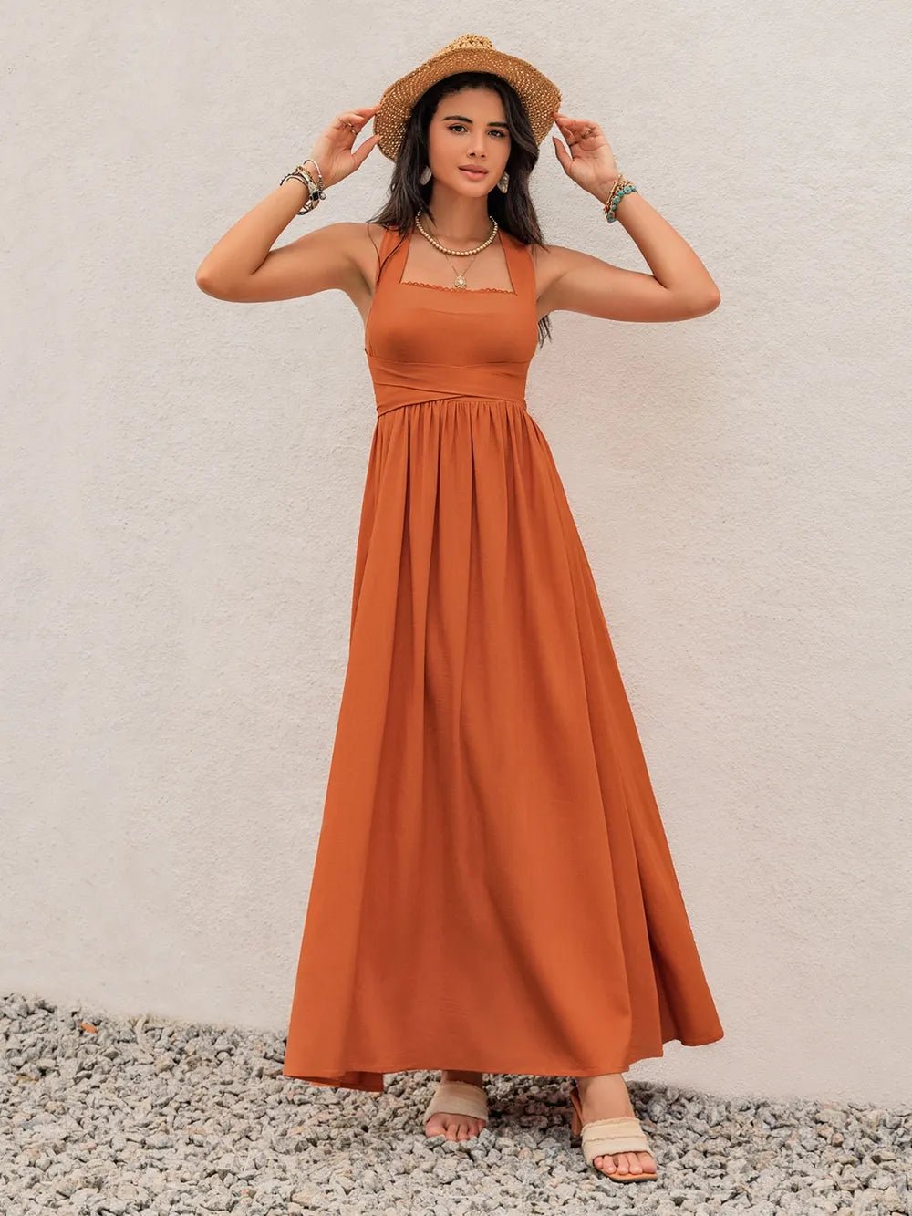Crisscross Back Smocked Square Neck Maxi Dress - Salt & Stone