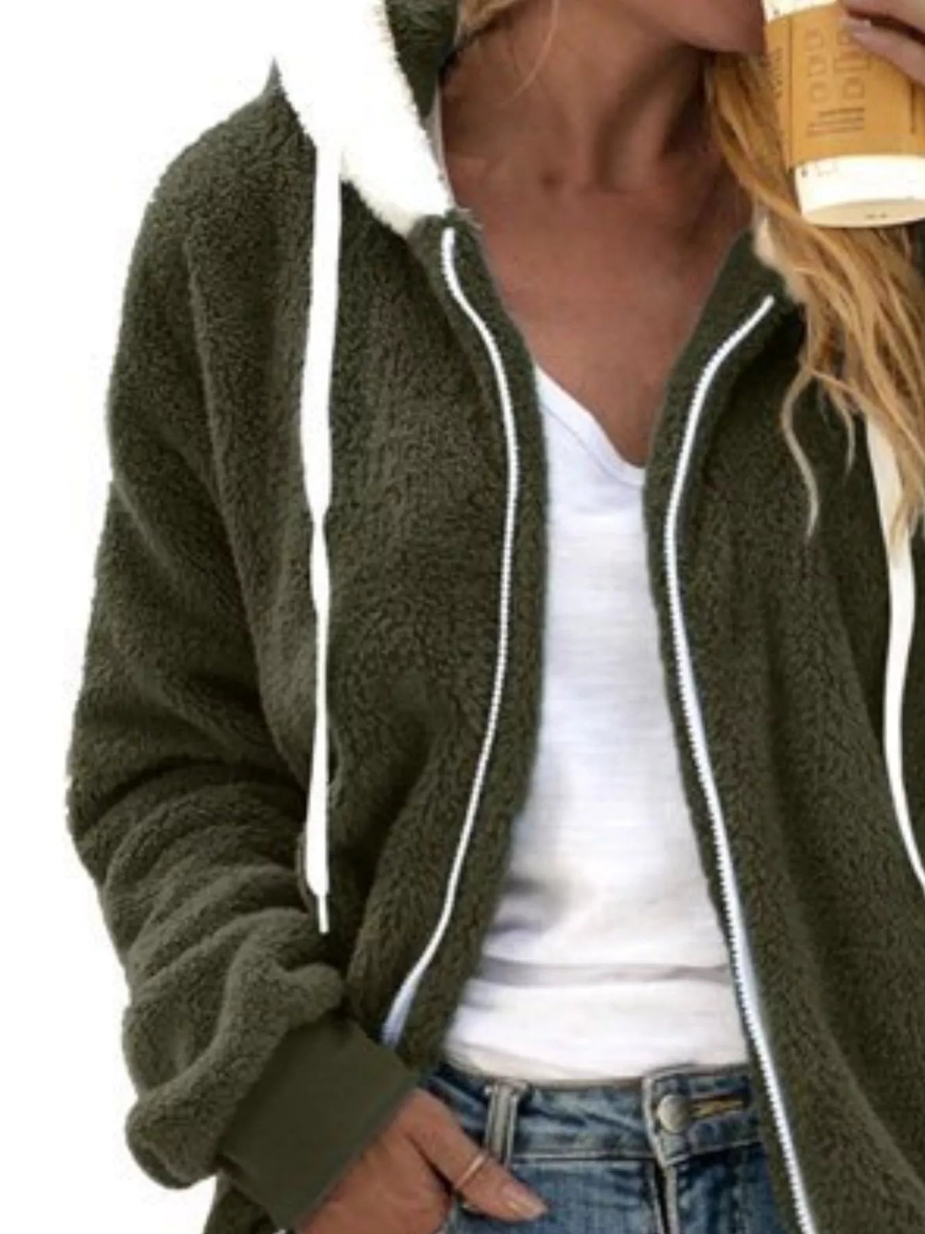 Full Size Cozy Fleece Zip - Up Hooded Jacket Plus Size - Salt & Stone