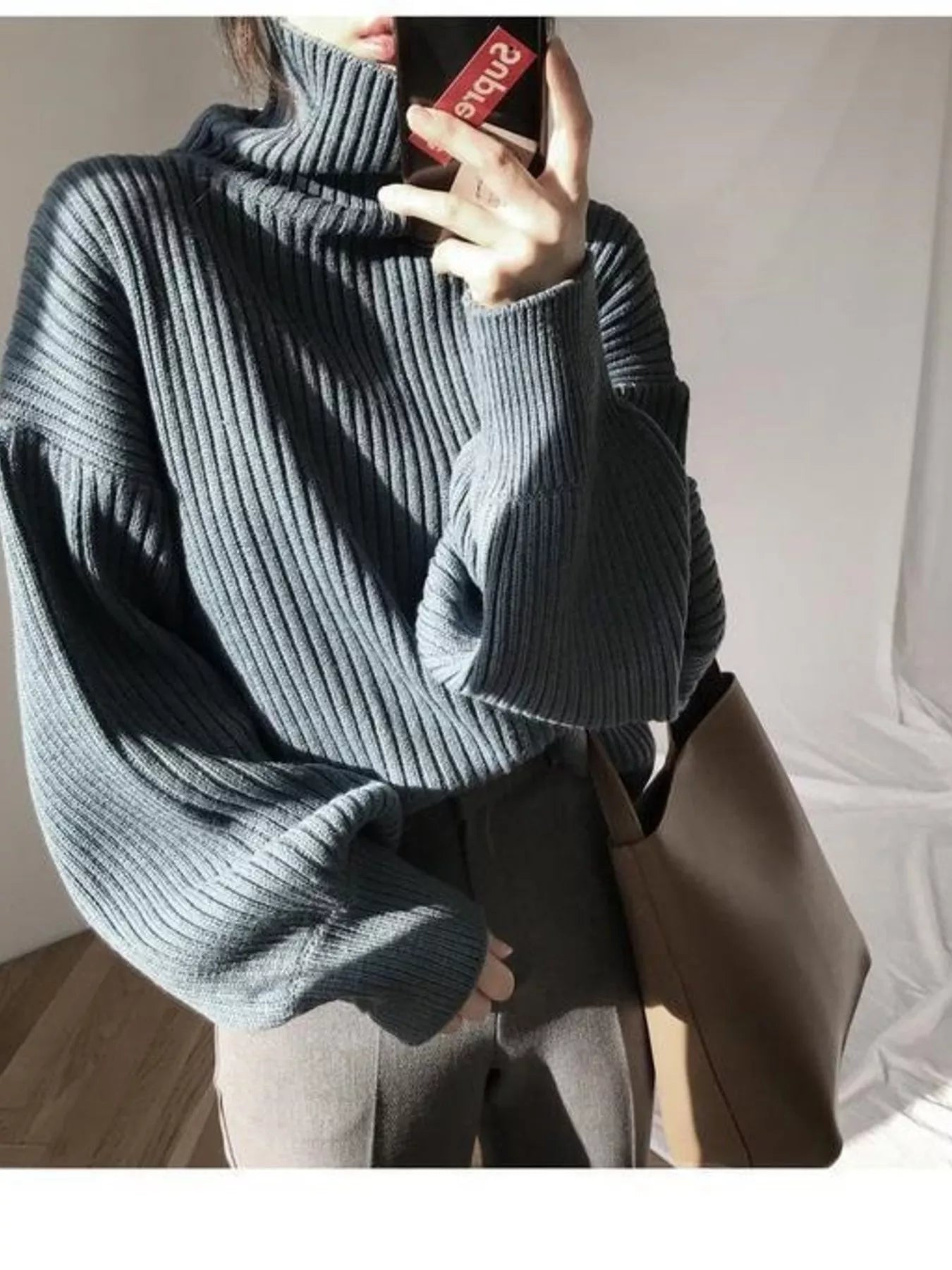 Full Size Oversized Turtleneck Ribbed Knit Sweater Plus Size - Salt & Stone