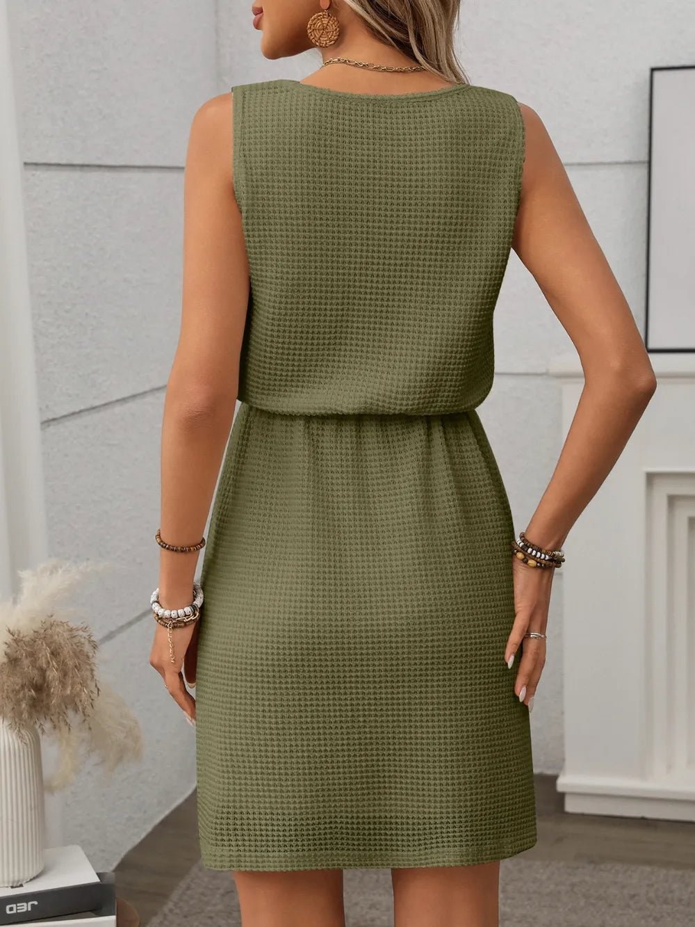 Waffle - Knit Drawstring Mini Tank Dress - Salt & Stone