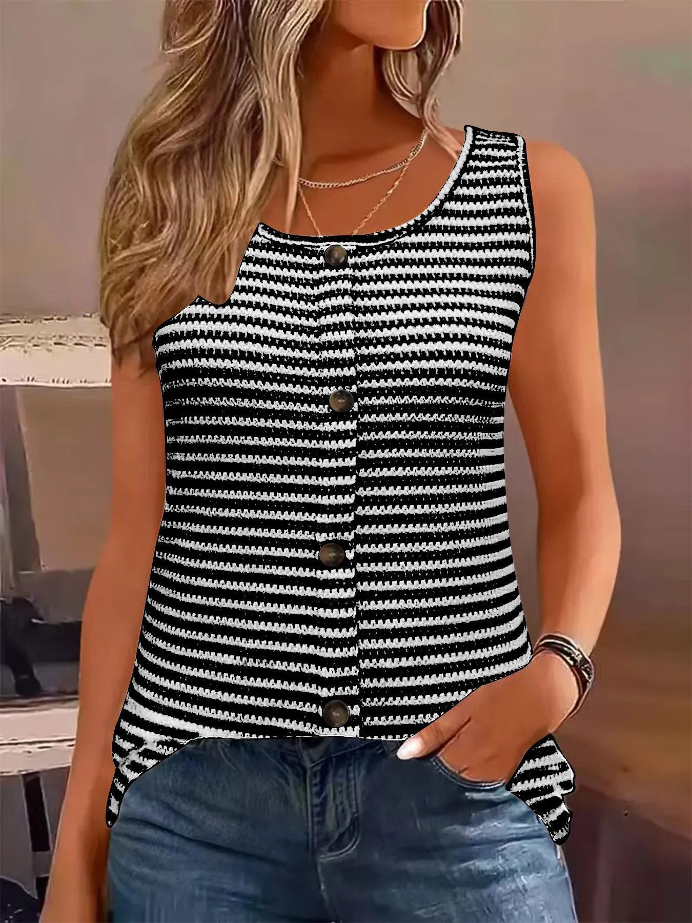 Striped Round Neck Tank Top - Salt & Stone