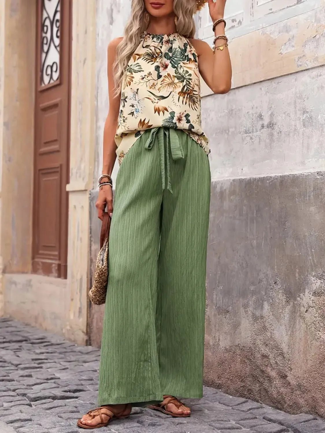 Printed Tank Top and Wide Leg Pants Set - Salt & Stone