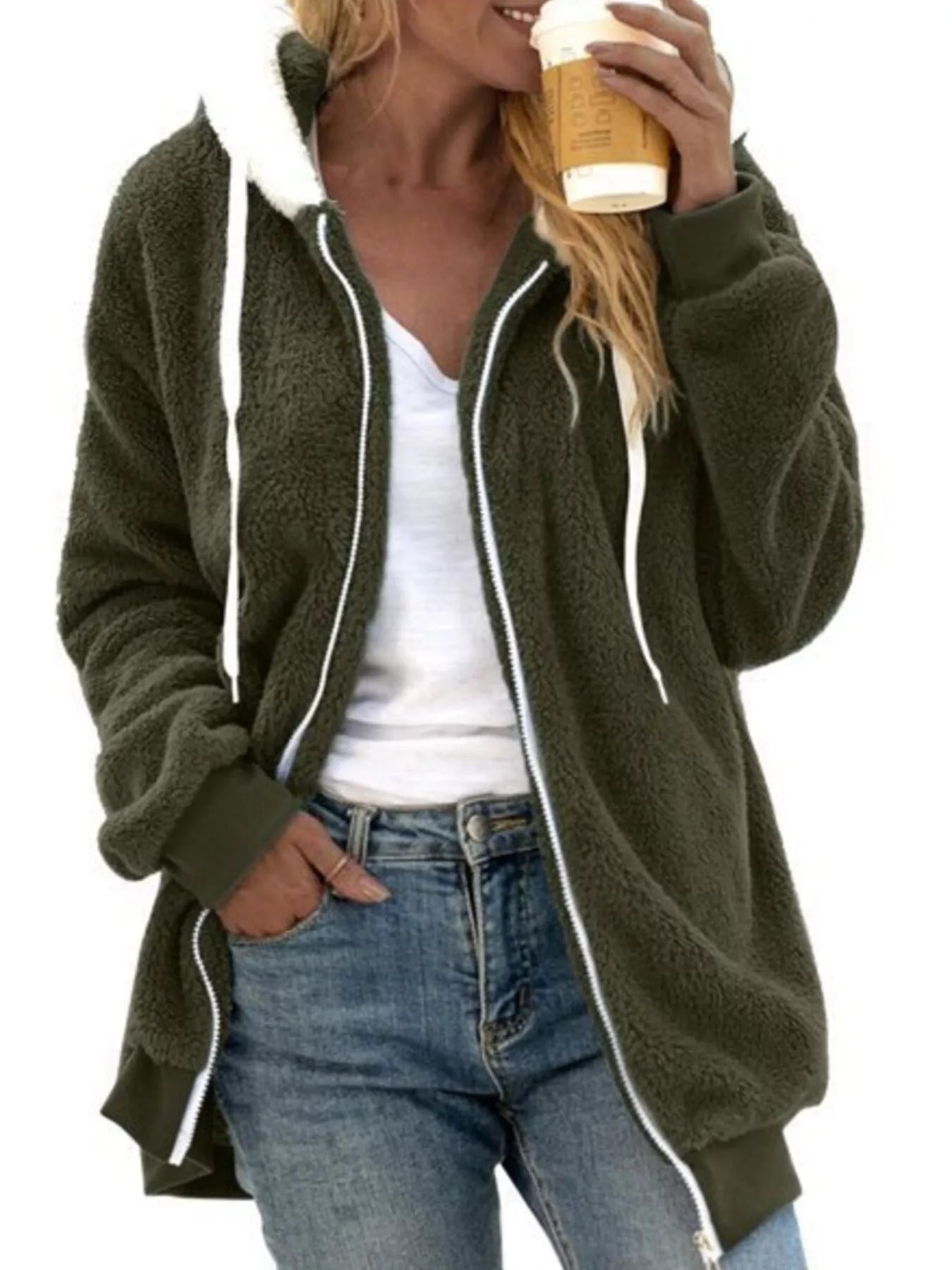 Full Size Cozy Fleece Zip - Up Hooded Jacket Plus Size - Salt & Stone
