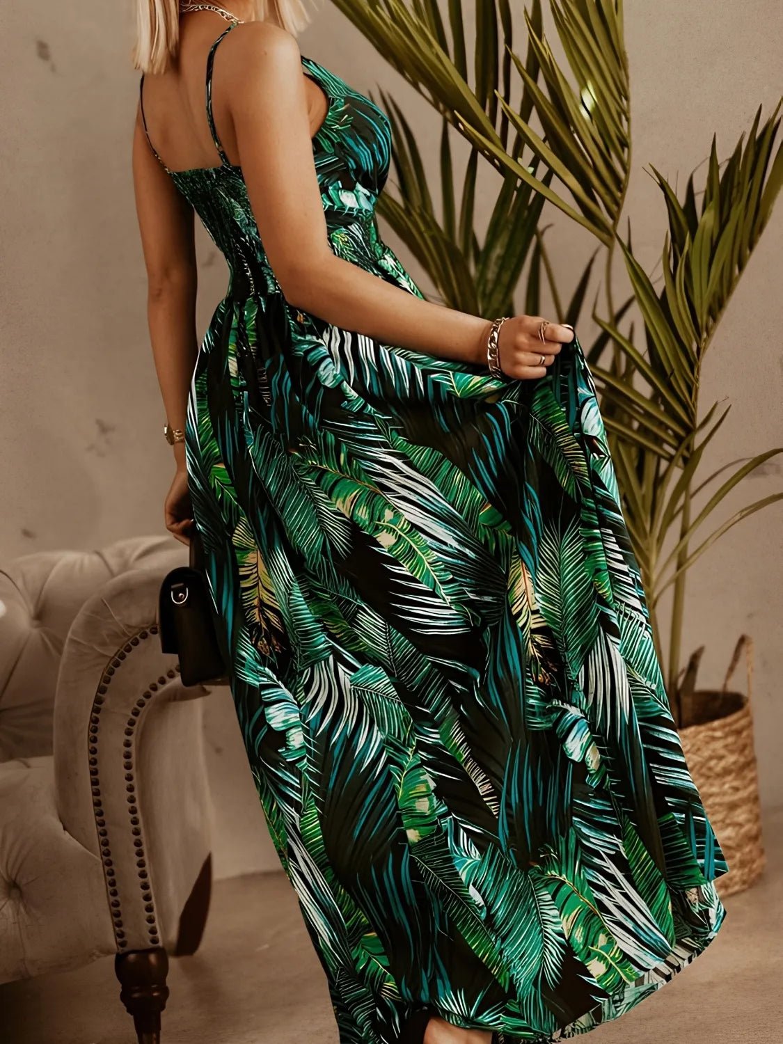 Smocked Printed Surplice Maxi Cami Dress - Salt & Stone