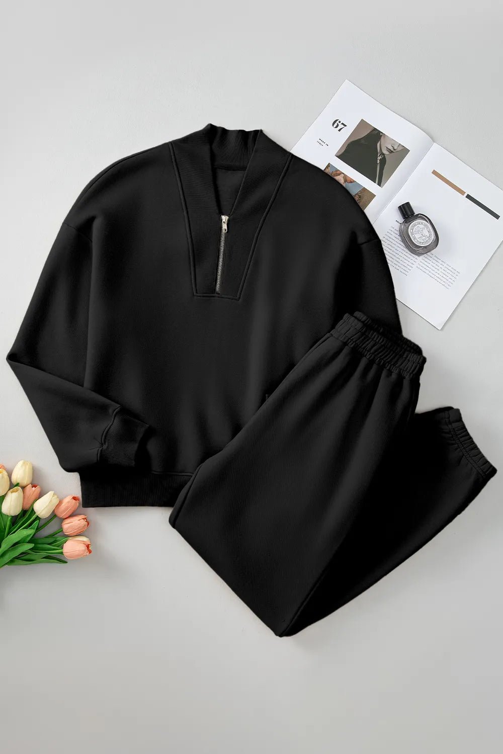 Quarter Zip Long Sleeve Top and Pants Set - Salt & Stone