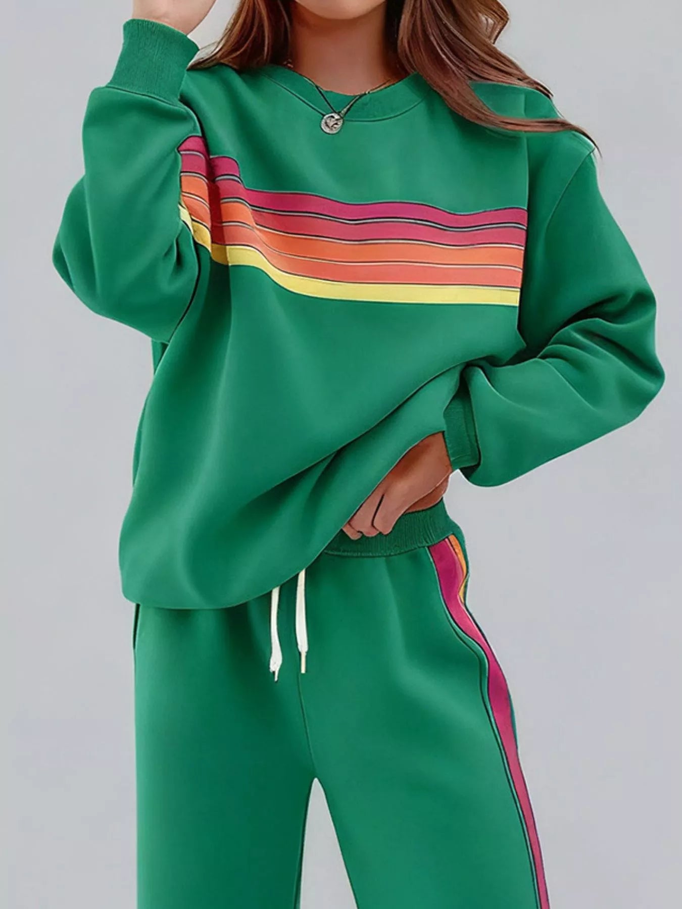 Striped Round Neck Sweatshirt and Pants Set - Salt & Stone