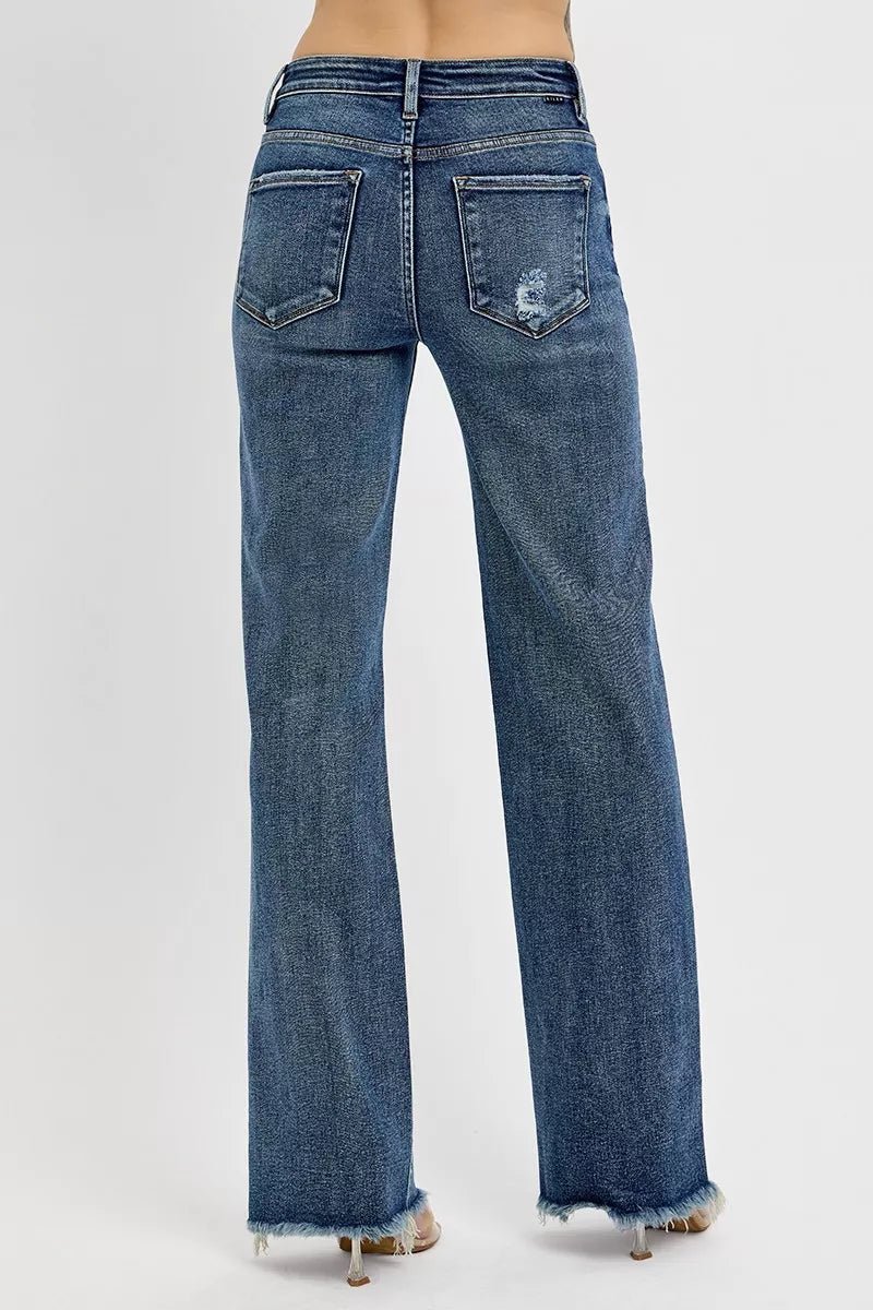 RISEN Full Size Tummy Control High Rise Long Straight Jeans Plus Size - Salt & Stone