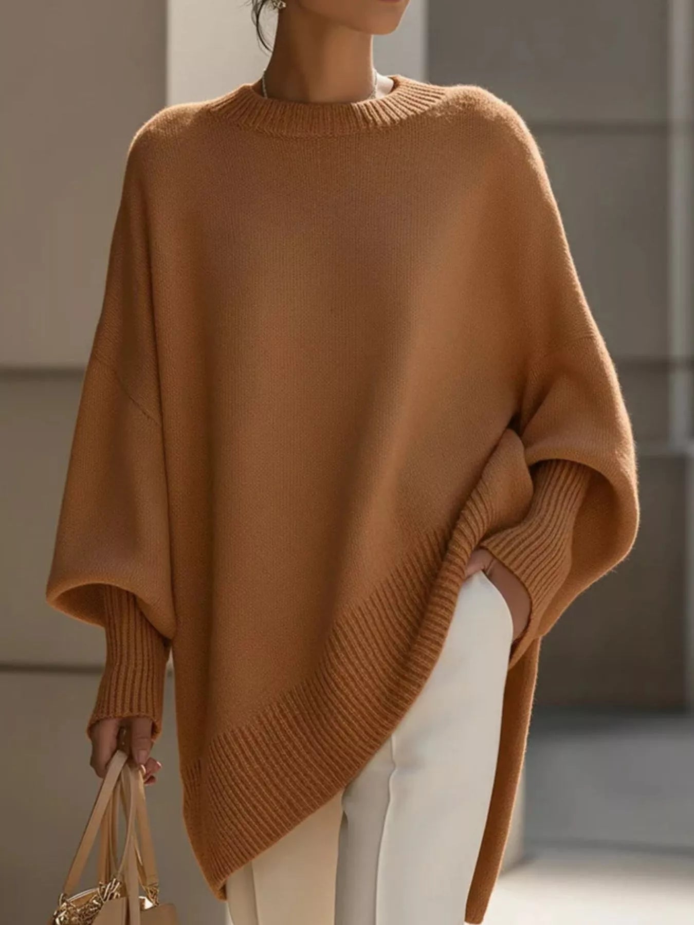 Oversized Batwing Sleeve Round Neck Sweater - Salt & Stone