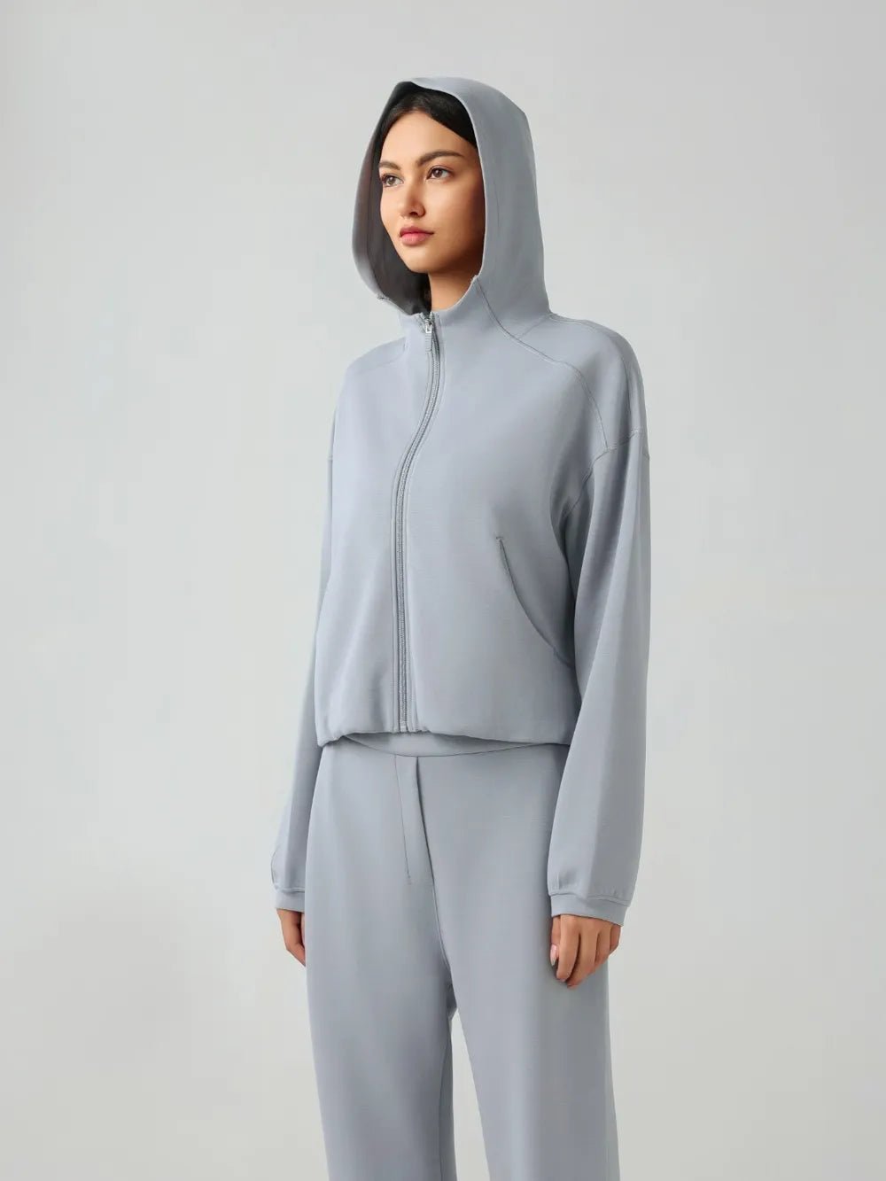 Millennia Zip Up Dropped Shouder Active Hooded - Salt & Stone