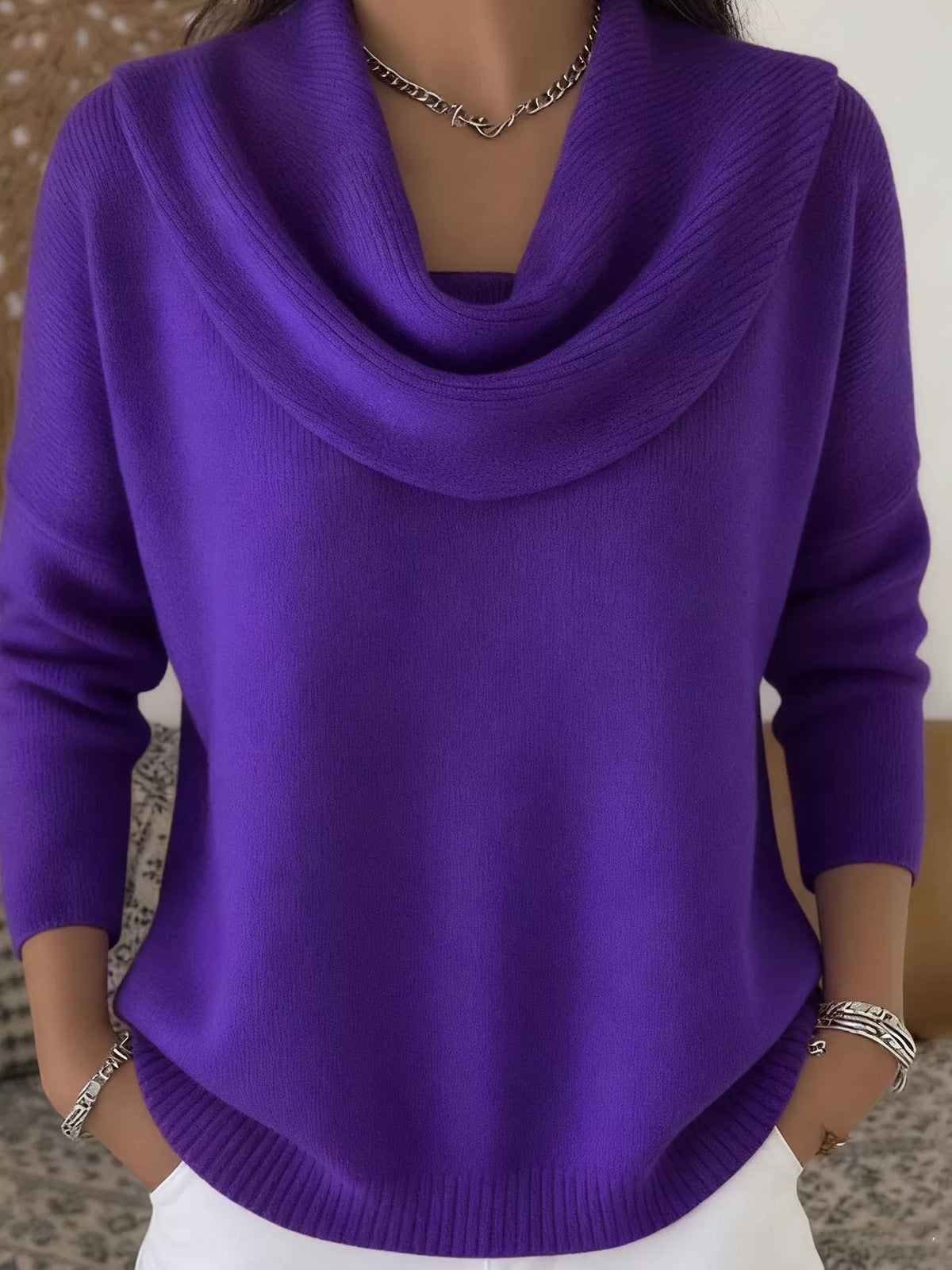 Full Size Cowl Neck Solid Color Sweater Plus Size - Salt & Stone