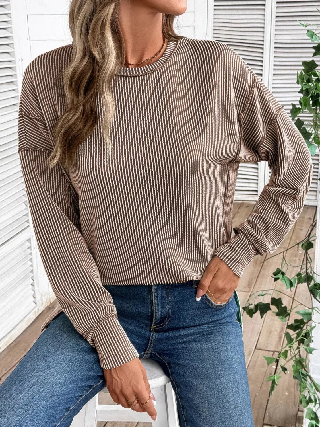 Side Slit Round Neck Sweatshirt - Salt & Stone