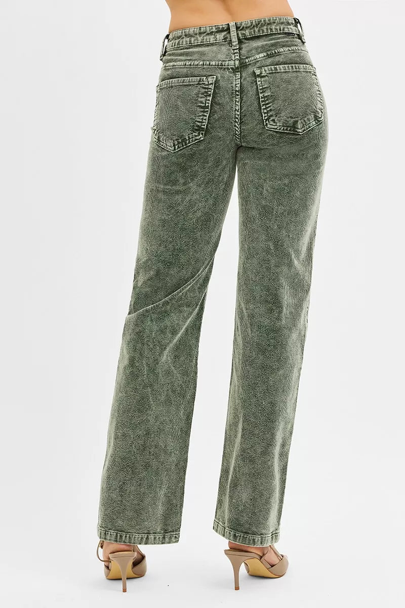 RISEN Tummy Control Mid Rise Straight Leg Corduroy Pants - Salt & Stone