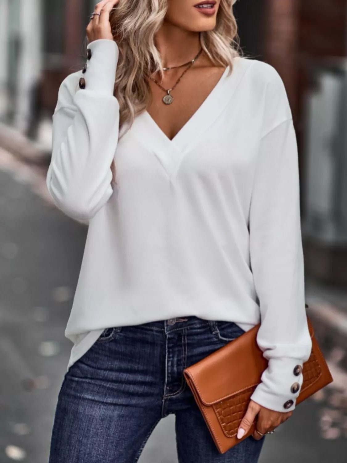 V - Neck Long Sleeve T-Shirt - Salt & Stone