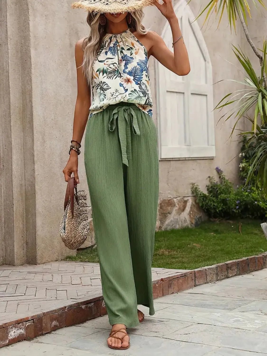 Printed Tank Top and Wide Leg Pants Set - Salt & Stone