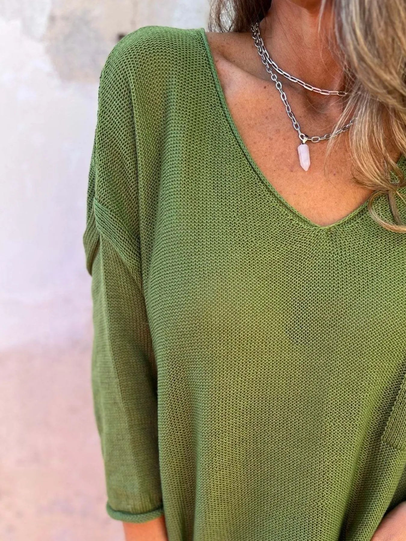 Full Size Casual V - Neck Knit Sweater Plus Size - Salt & Stone